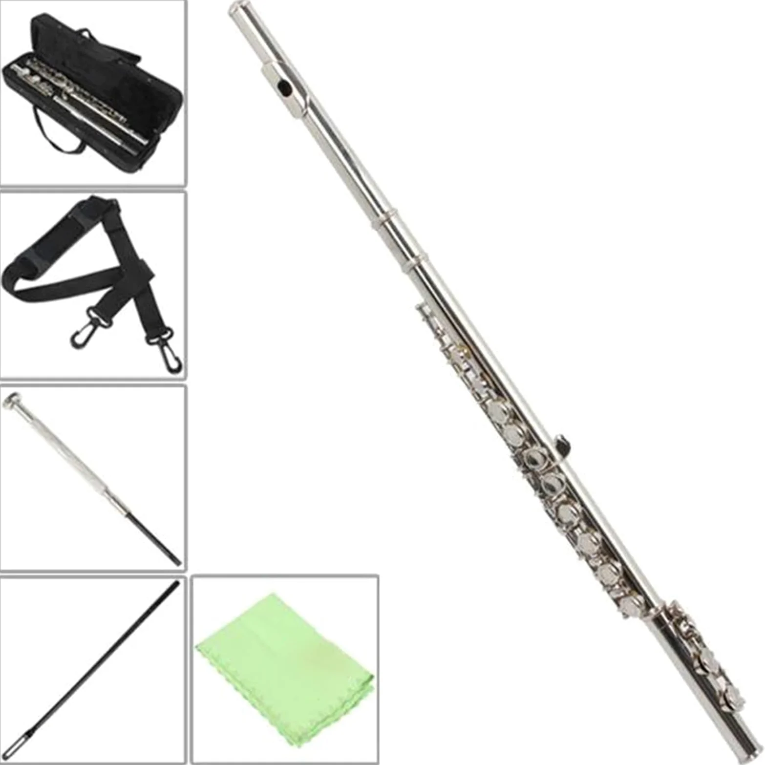 Strumenti Per Flauto Traverso Tono C A 16 Fori Chiusi Placcati In Argento Con Custodia Flauto Traverso per Principiante
