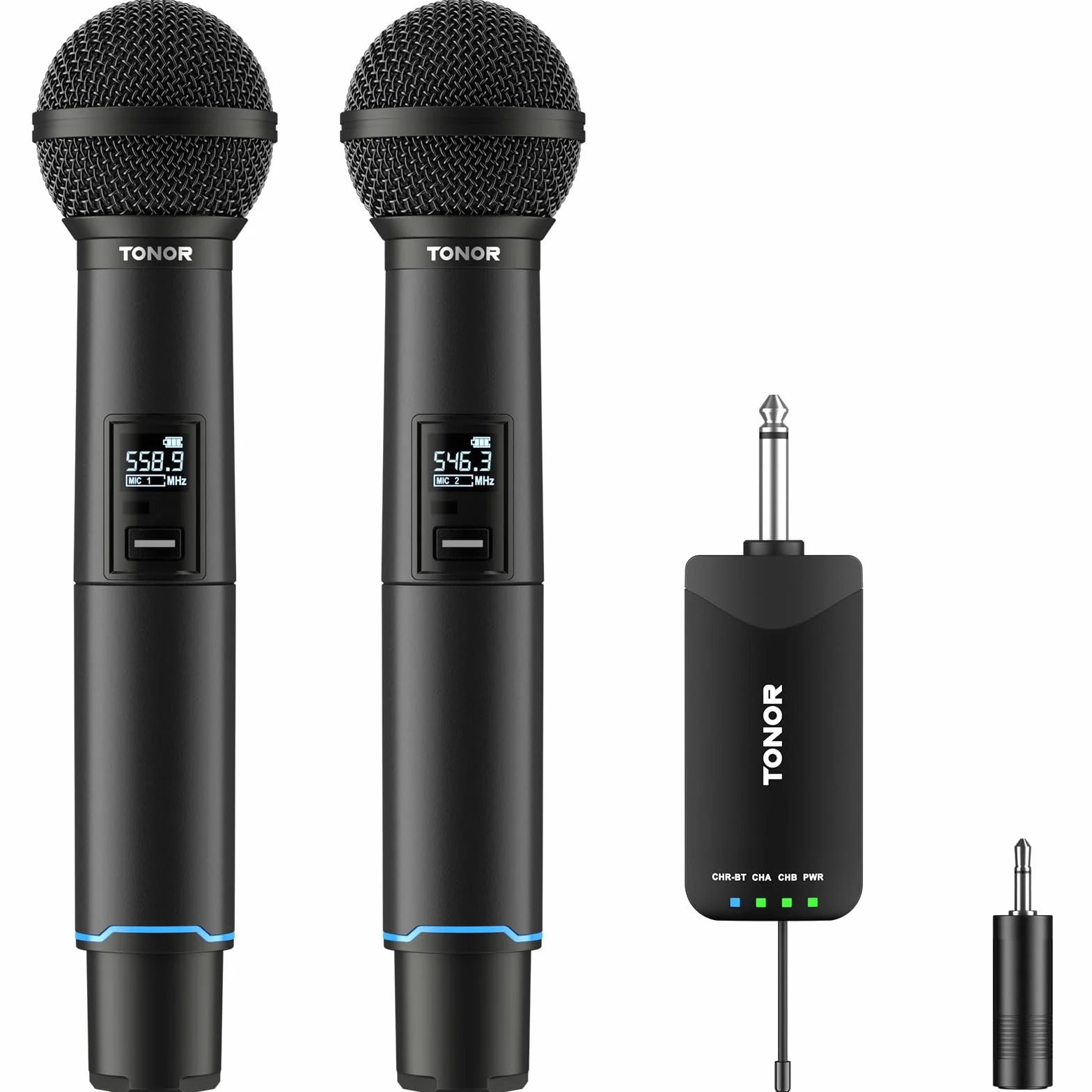 TONOR Microfono Wireless Professionale, Sistema Microfono Ricaricabile Bluetooth, Microfono Dinamico in Metallo UHF 2x25 per Karaoke, Chiesa, Canto, Matrimonio, Riunione, Mute con Clic, 100 M, TW720