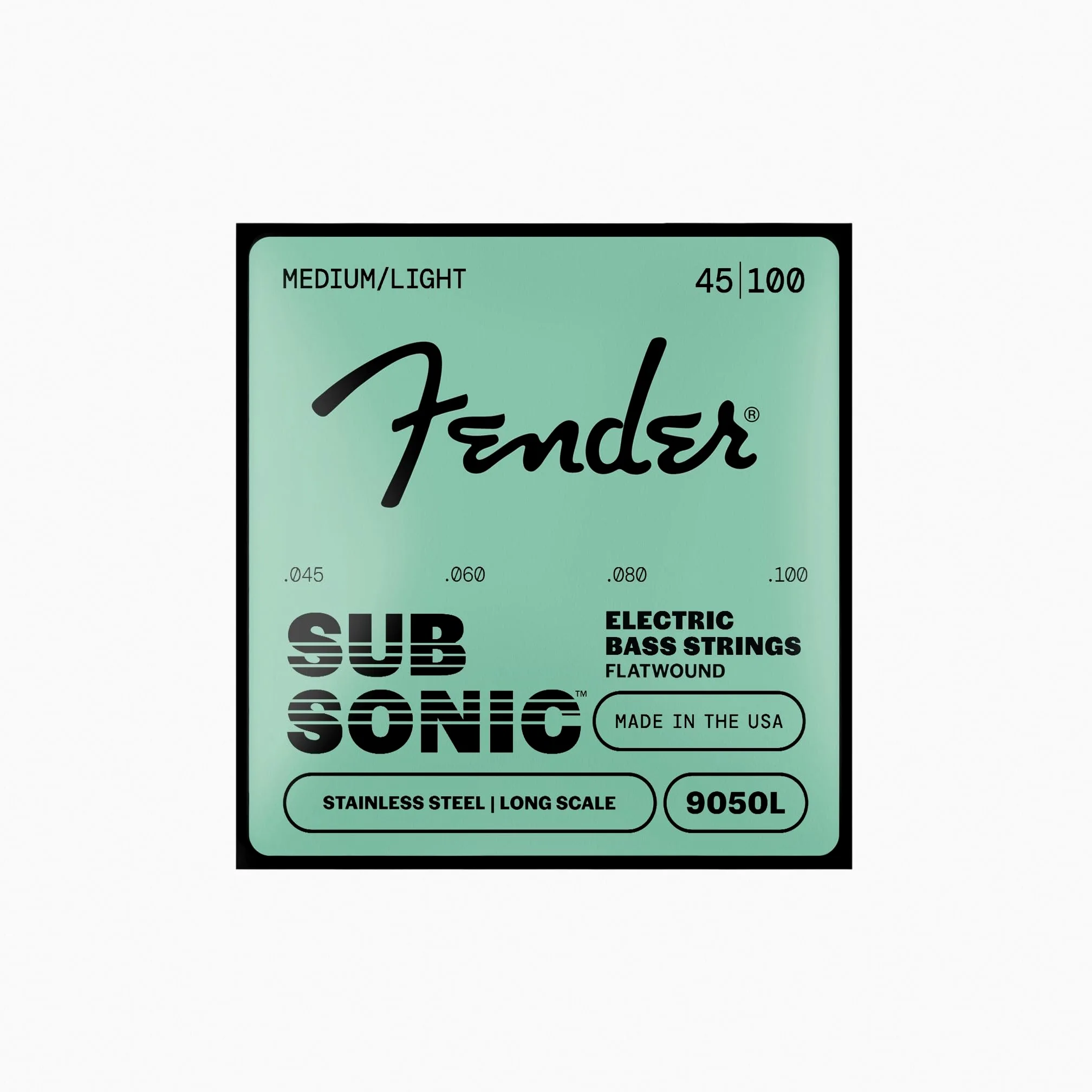 Fender Stainless 9050's Bass Strings, Stainless Steel Flatwound, 9050L .045-.100 Gauges, (4)