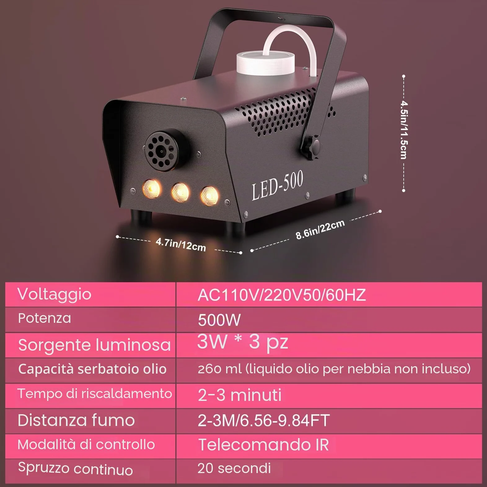 UKing Colorato Macchina del Fumo,LED Senza Fili 500W Macchina della Nebbia con Telecomando per Natale Palcoscenico Nozze Club DJ Bar Teatro Festa (500W)