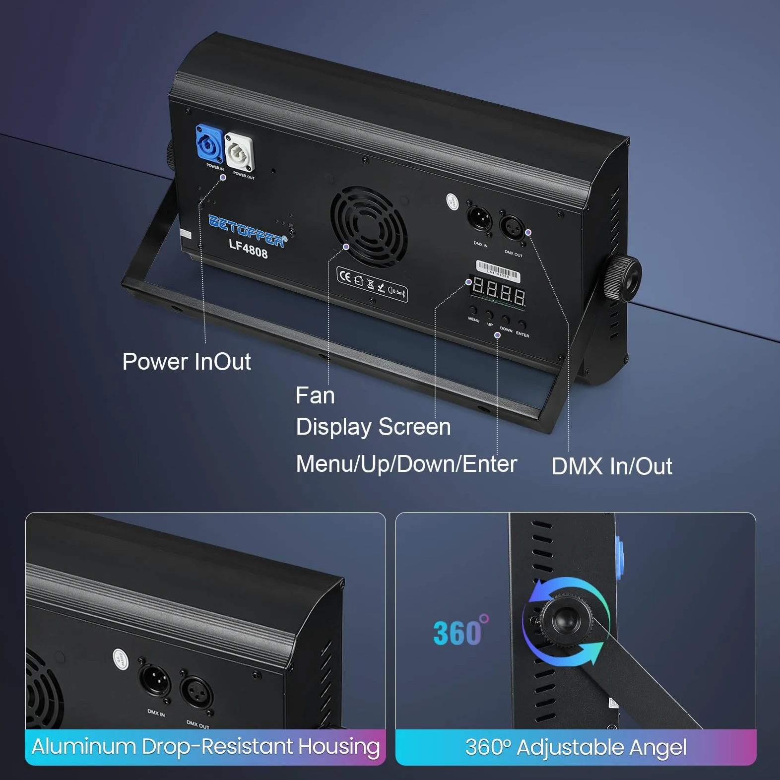 Betopper LF4808 - Luci stroboscopiche a matrice da 260 W, luci stroboscopiche e lampeggianti, mappatura dei pixel e controllo zonale, luci per palcoscenico, luci DMX Dj per feste, matrimoni, club, bar