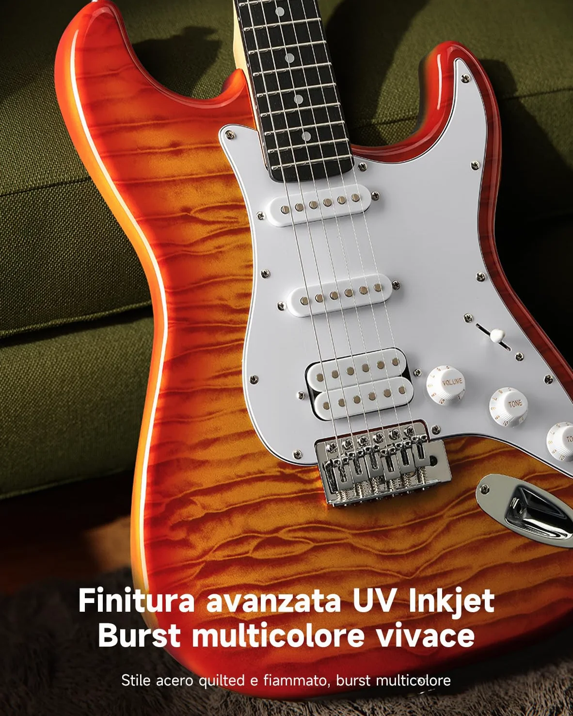 Donner DST-90 Chitarra Elettrica 39 Pollici, Kit Chitarra Elettrica per Principianti con Amplificatore, Pickup HSS, Custodia, Accordatore, Capotasto, Tracolla, Corde, Cavo e Plettri, Icetea Burst
