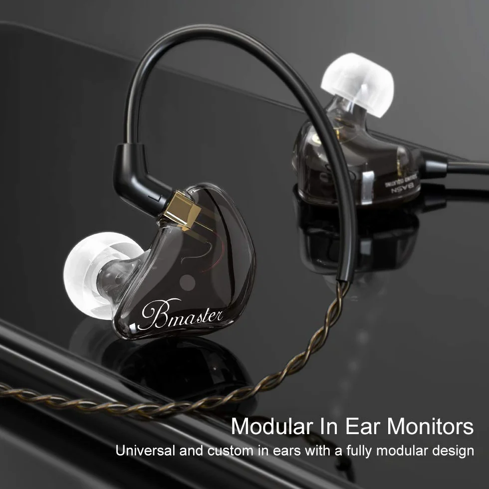 BASN Bmaster - Cuffie intrauricolari a triplo driver con due cavi staccabili, adatte per ingegneri audio, musicisti (nero)