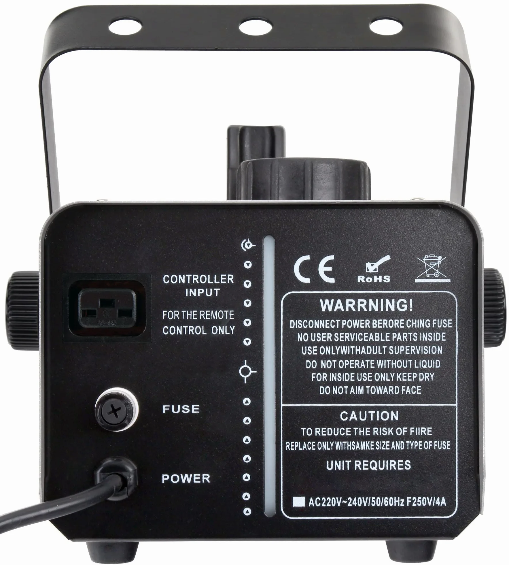 Showlite SM-600 Macchina della Neve incl. Telecomando Wireless + Set 1 L Liquido Neve (Portata Neve: 30 m³/min, Capacità Serbatoio: 1 L, incl. Staffa di Sospensione)