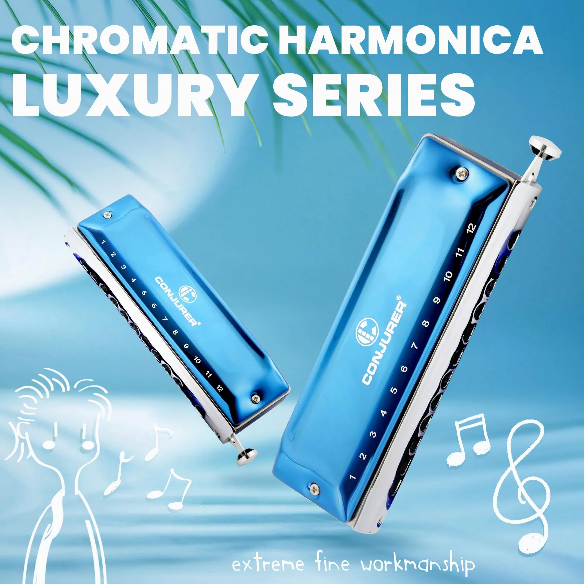 CONJURER Armonica Cromatica chiave di C, 12 fori 48 toni Stanadard armonica blues diatonica con custodia, armonica per principianti, adulti, bambini, professionisti, studenti, amici, regali (blu, C)