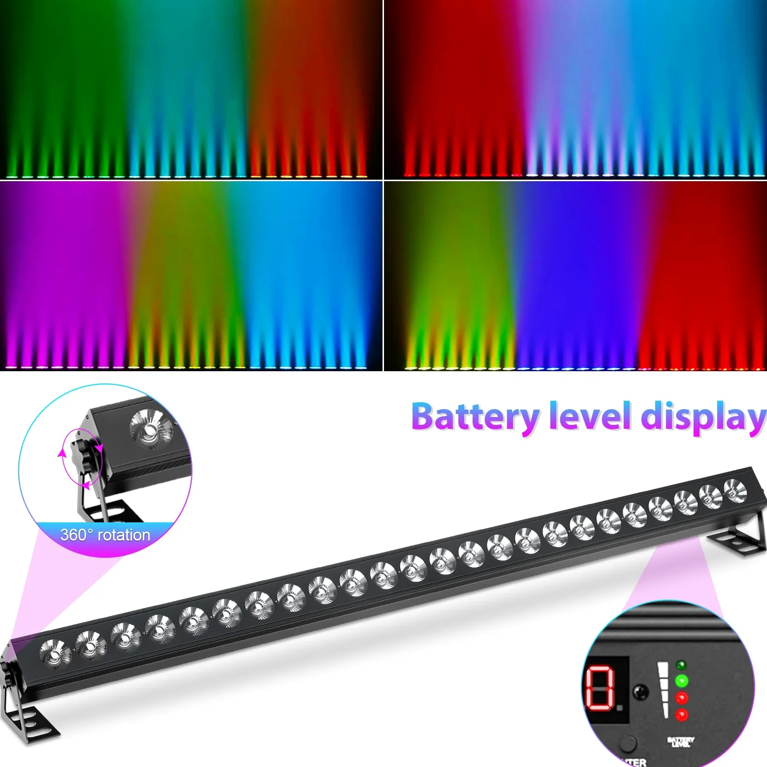 UKing 100W Batteria Wallwasher Luce di Scena, Faretto Ricaricabile 24pcs RGB 3in1 LED Luce dmx512 DJ Party Luci da Parete all'aperto per Casa Feste Club Bar Matrimoni Halloween Natale (1 pezzo)