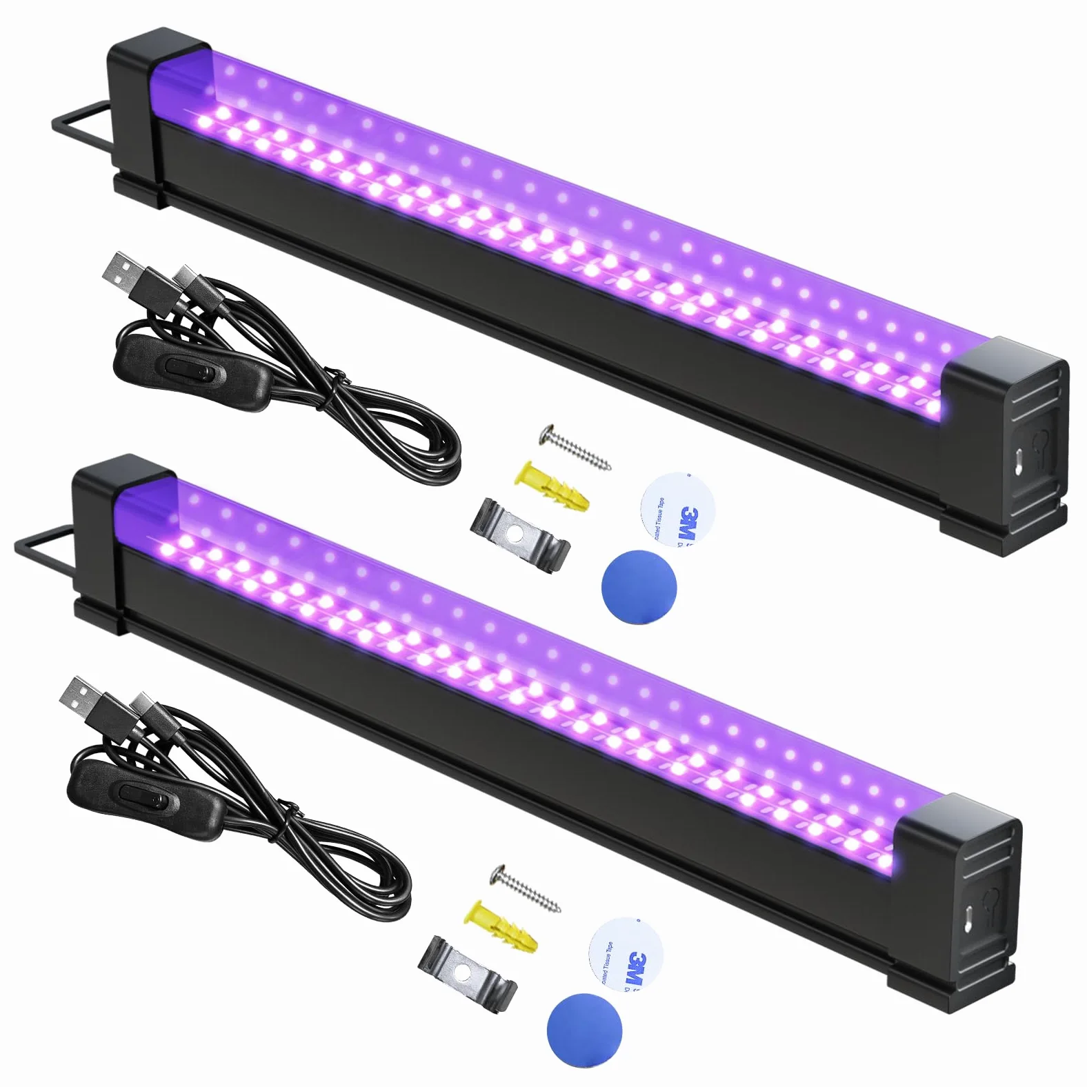 2Pcs Ricaricabile 10W Barra LED UV Lampada di Luce Nera, USB Black Light per Scena di Natale Halloween DJ Disco Black Light Effetto Fluorescente di Palcoscenico
