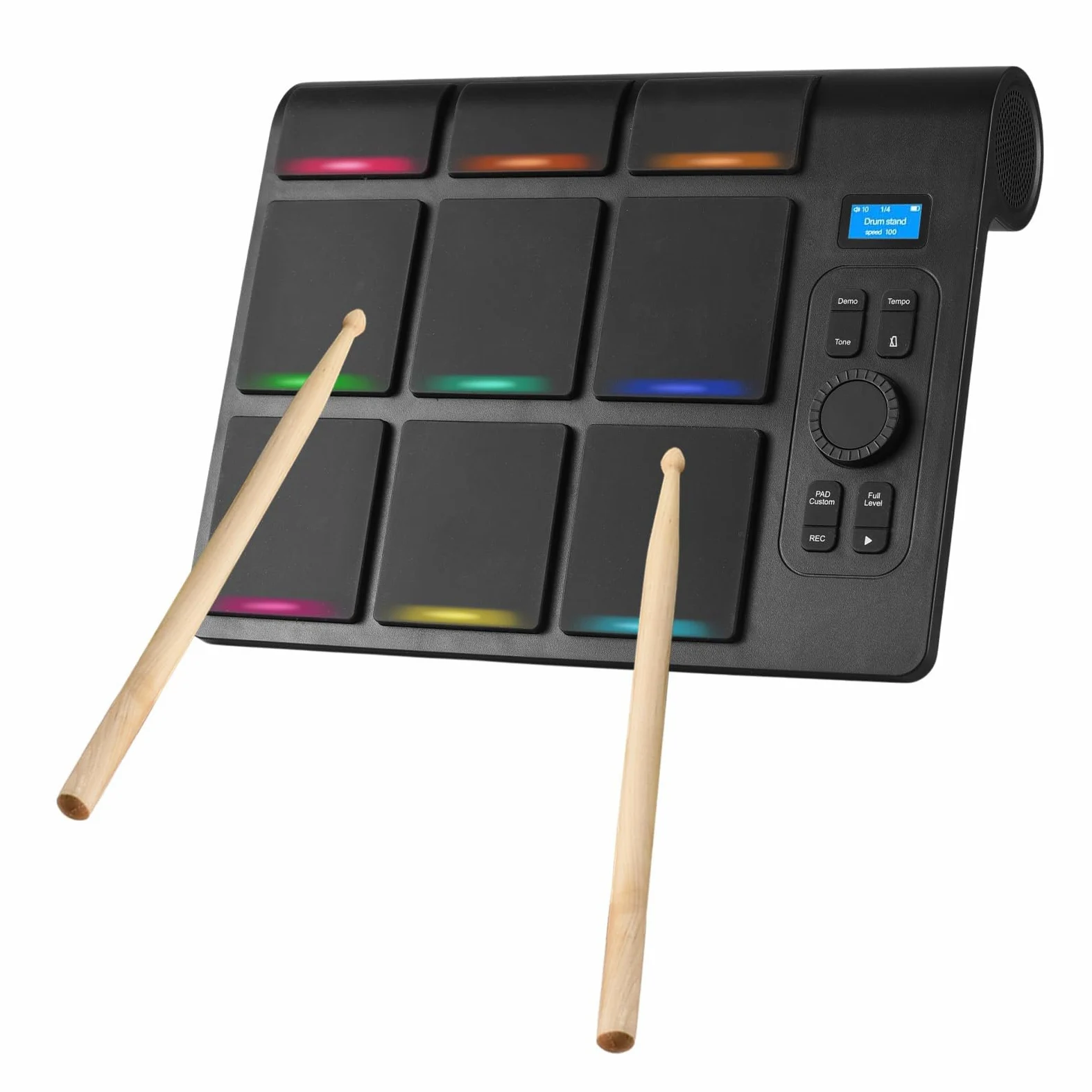 Batteria digitale portatile Batteria elettronica da tavolo Set di 9 pastiglie con 2 pedali 16 suoni di batteria Sensibilità regolabile Display LCD BT MIDI Connettività USB per pratica domestica Silent