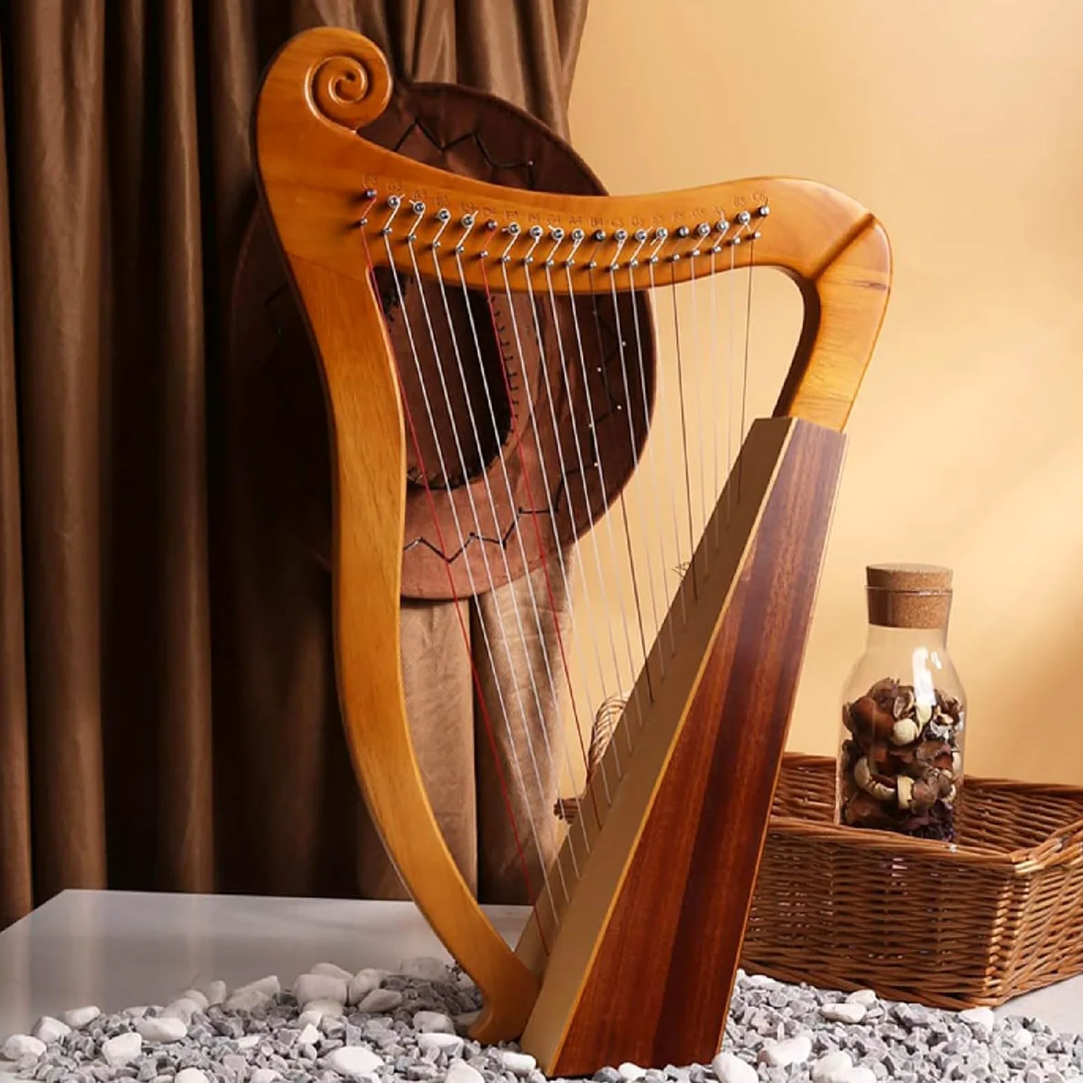 Lira in legno a 19 corde, in mogano massiccio, con chiave per accordatura e custodia, strumento musicale perfetto per principianti e amanti della musica