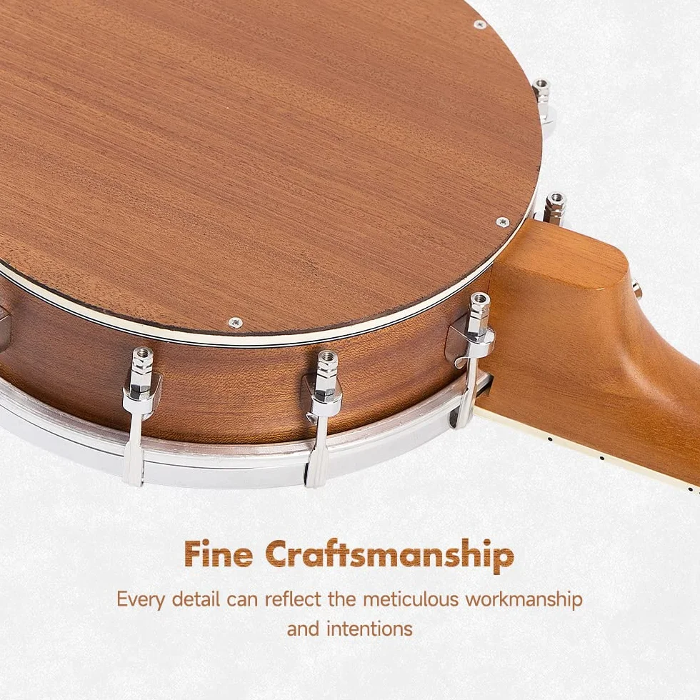 Mulucky Banjolele, 4 corde, Banjo-Ukulele, dimensioni da concerto, 58,9 cm, fondo in legno massello chiuso, set per principianti con supporto per il manico, borsa per concerti, accordatore, cordiera