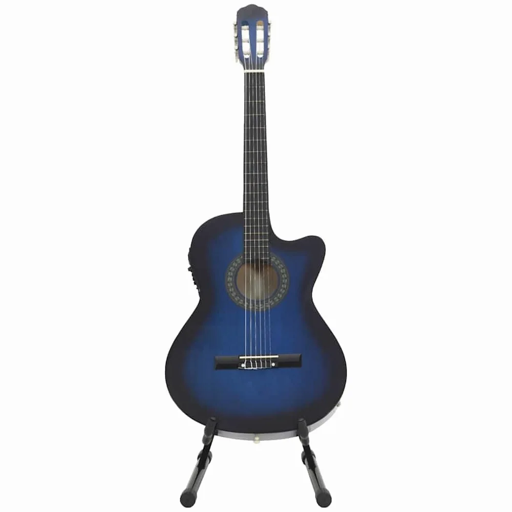 Set di 12 chitarre western, blu, chitarra acustica 4 4 con 6 corde in nylon, 4 bande EQ, custodia, supporto, plettro, capotasto e accordatore per apprendimento, palcoscenico, studio e viaggi