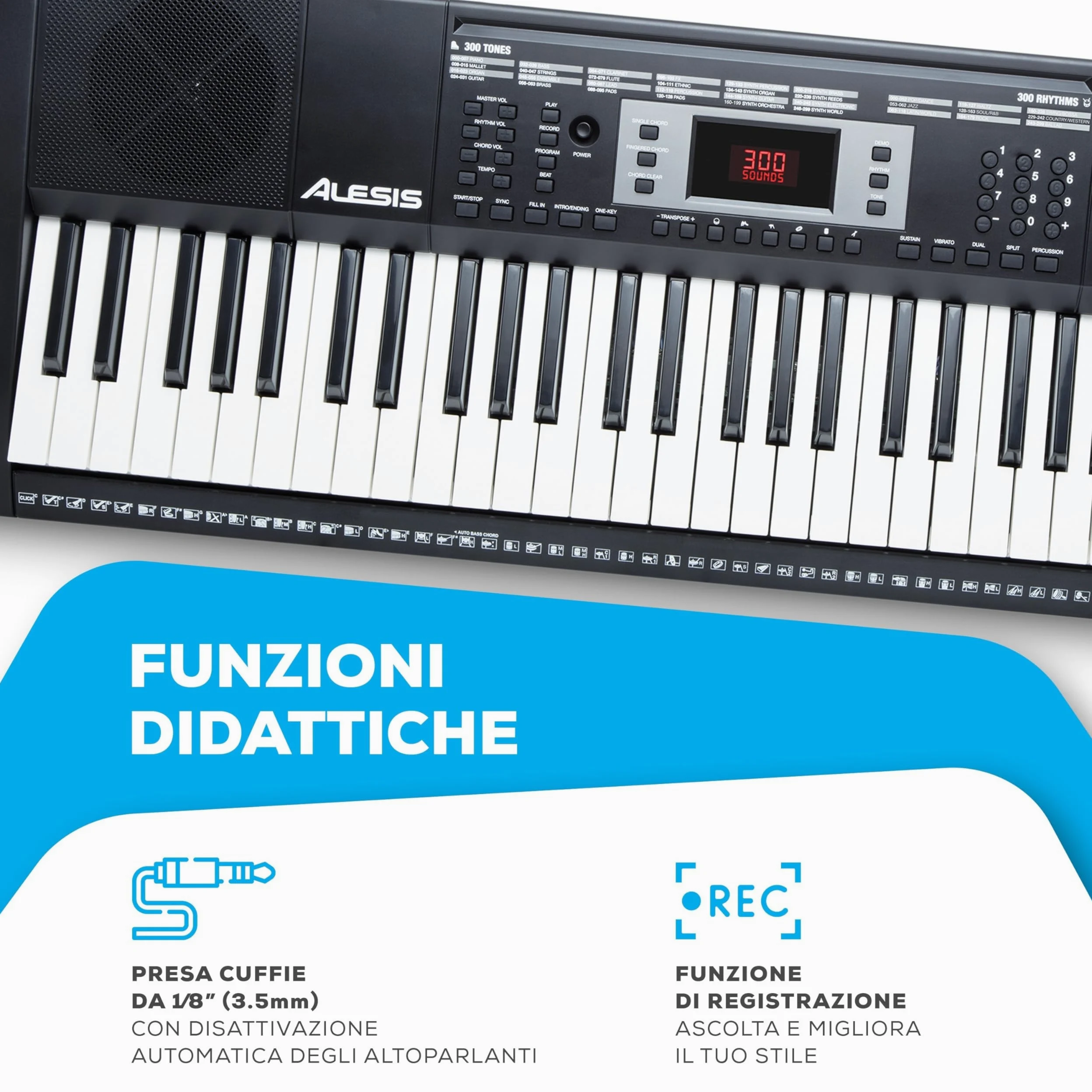 Alesis Melody 61 - Pianola Tastiera per Principianti con Diffusori, Supporto, Sgabello, Cuffie, Microfono, Leggio, 300 Suoni, Lezioni Musicali