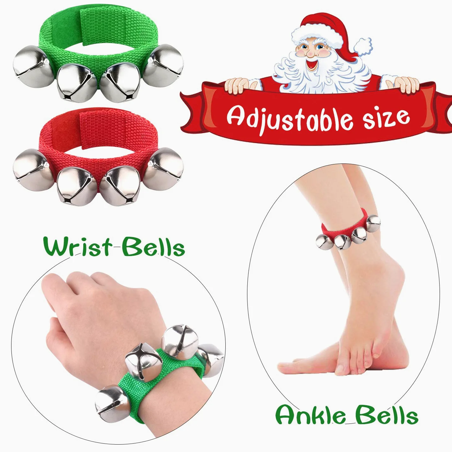 FEPITO 36 Pezzi Cinturino Campanelli da Polso Bracciali Jingle Bells Campanelli Musicali Cavigliere Strumento ritmico Percussioni Decorazioni per Feste Natalizie