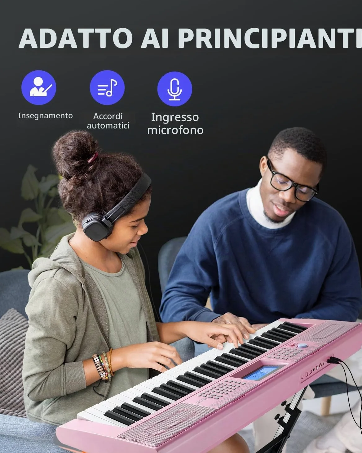 Donner DEK-610S 61 Key Electronic Piano Pink Set (including piano stand, stool, microphone) EU