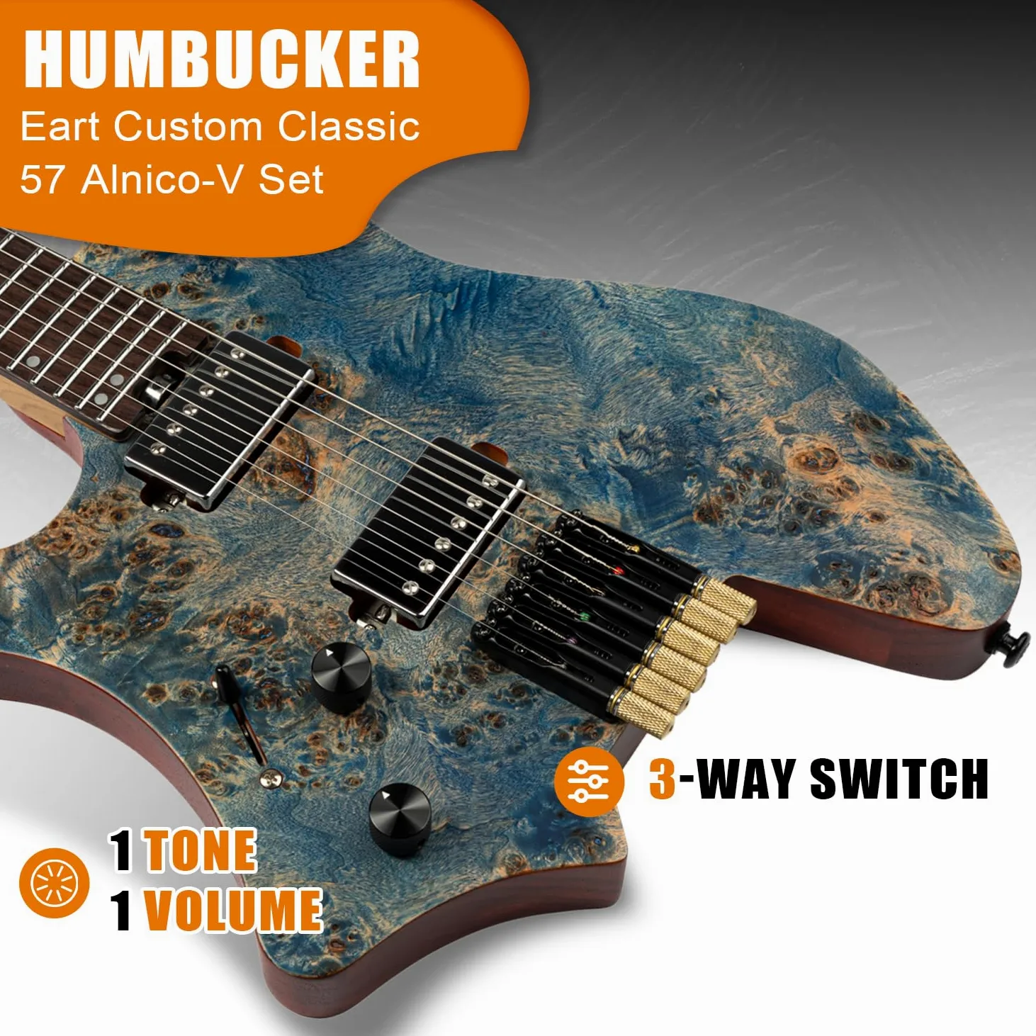EART Chitarra elettrica per mancini Headless Fix Bridge per chitarra da viaggio a 6 corde, piccola ma piena, ultra leggera per viaggi e prestazioni, chitarra solida