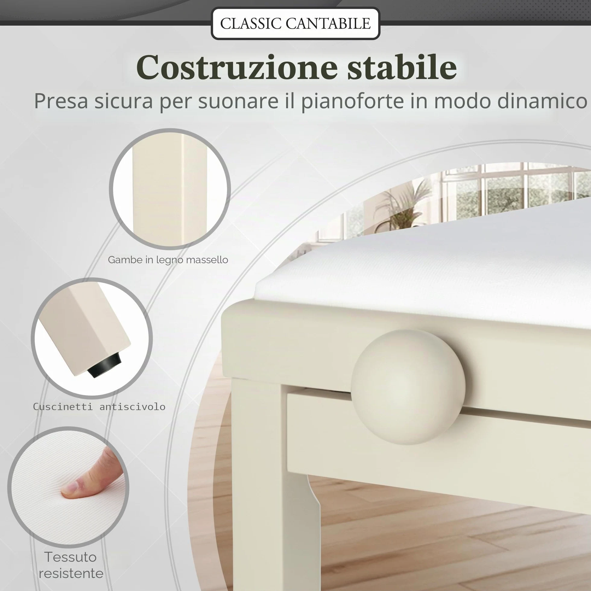 Classic Cantabile Panca per pianoforte frassino bianco opaco