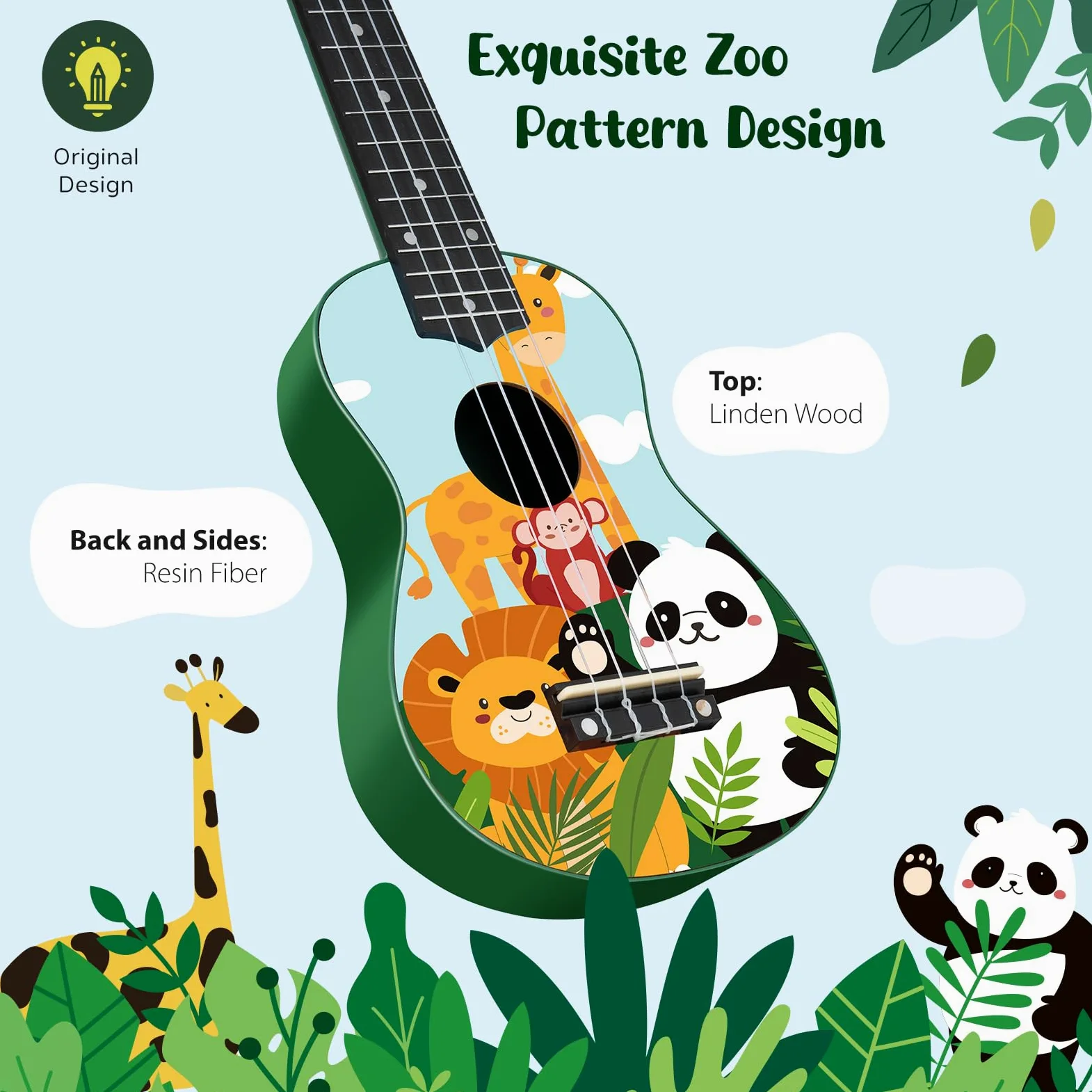 CAHAYA Ukulele soprano con custodia per adulti appassionati: ukulele in tiglio con macchina geared, cinghia, note, corde, panno per la pulizia, 4 plettri, zoo da 21 pollici