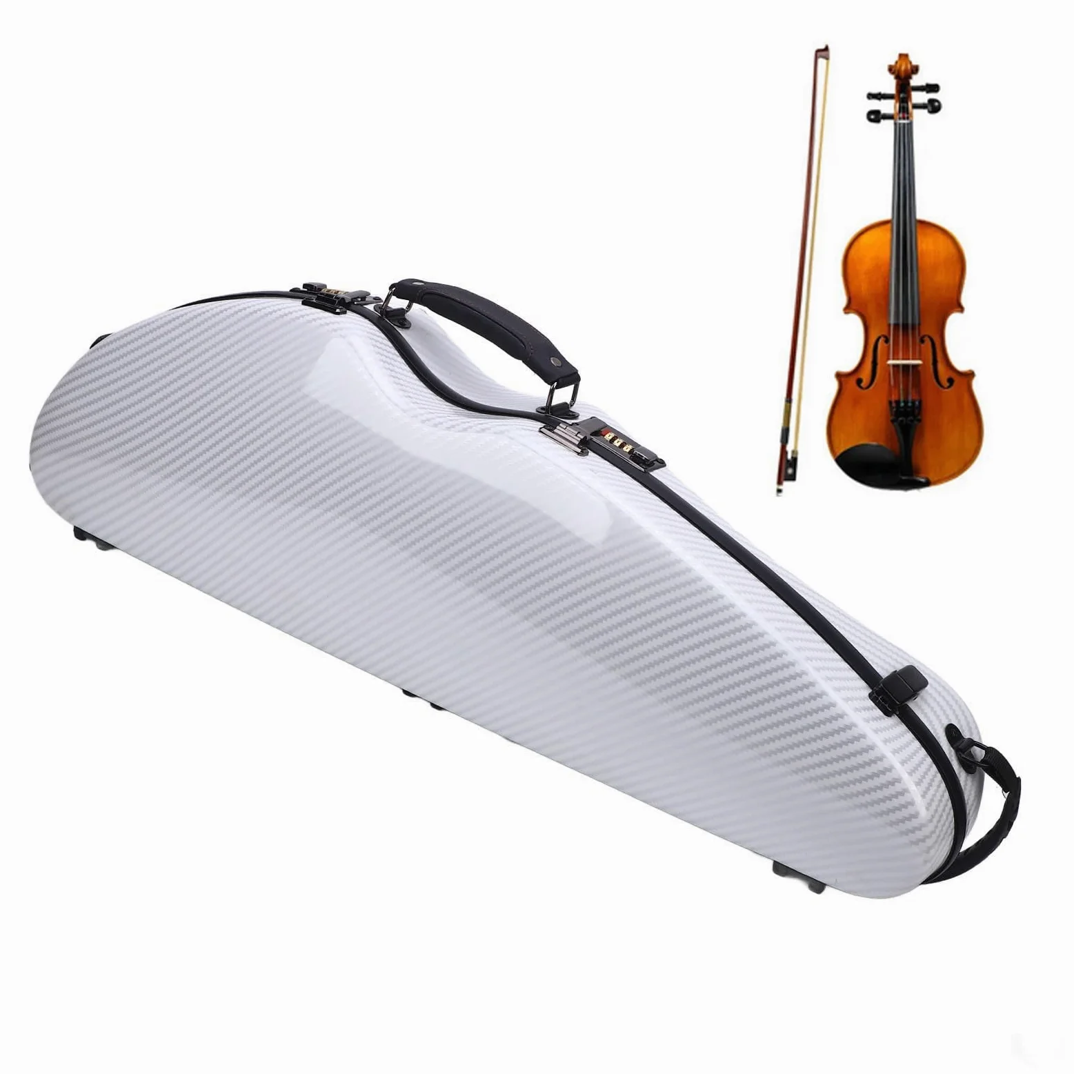 Custodia Rigida per Violino 4/4 a Grandezza Naturale con Chiusura Codificata Design Elegante per il Trasporto e lo Stoccaggio Colore Bianco in Fibra di Carbonio
