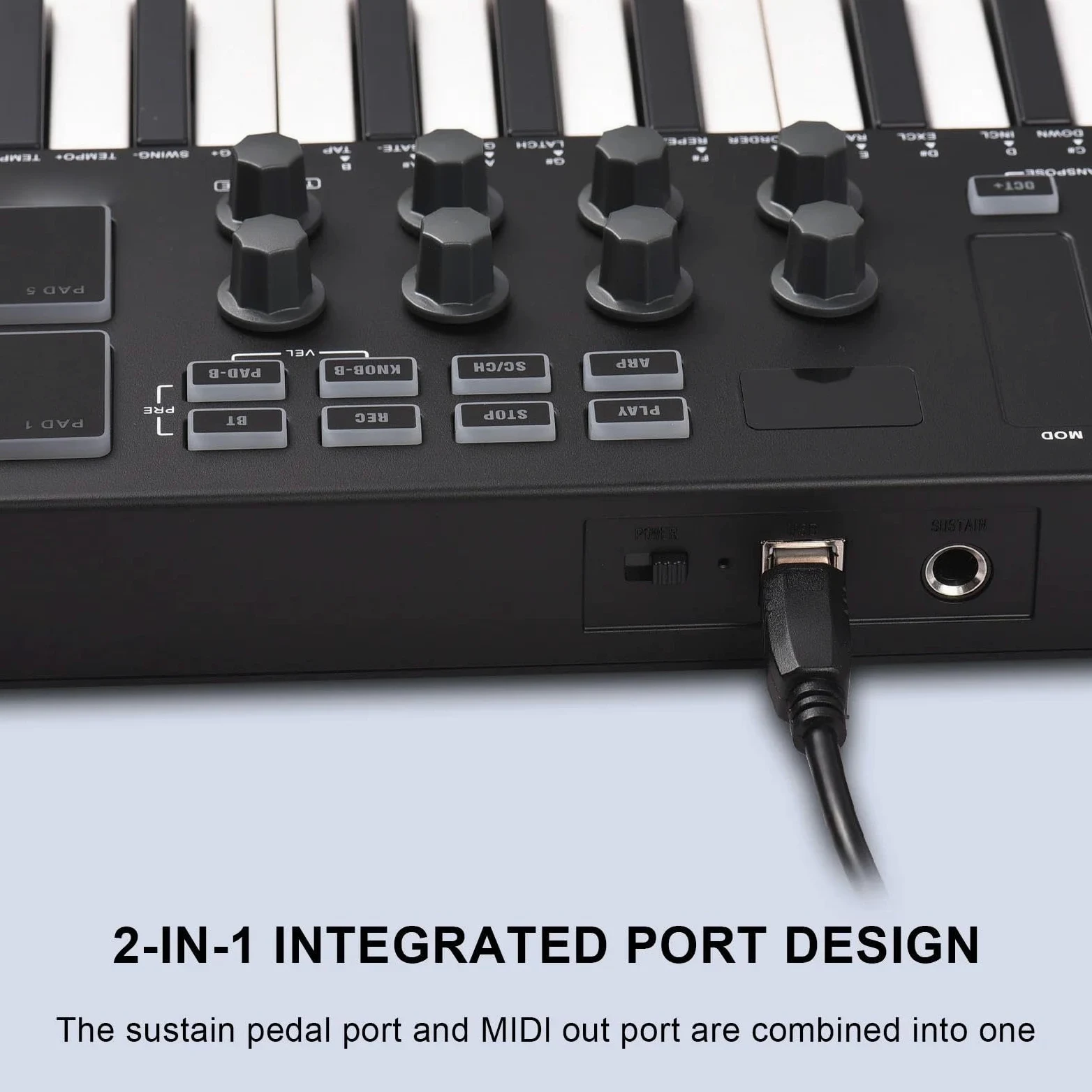 Tastiera Elettronica Professionale Mini 25 Tasti Wireless USB MIDI Keyboard Controller Con 8 Drum Pad Retroilluminati 8 Manopole E 2 Strisce Touch