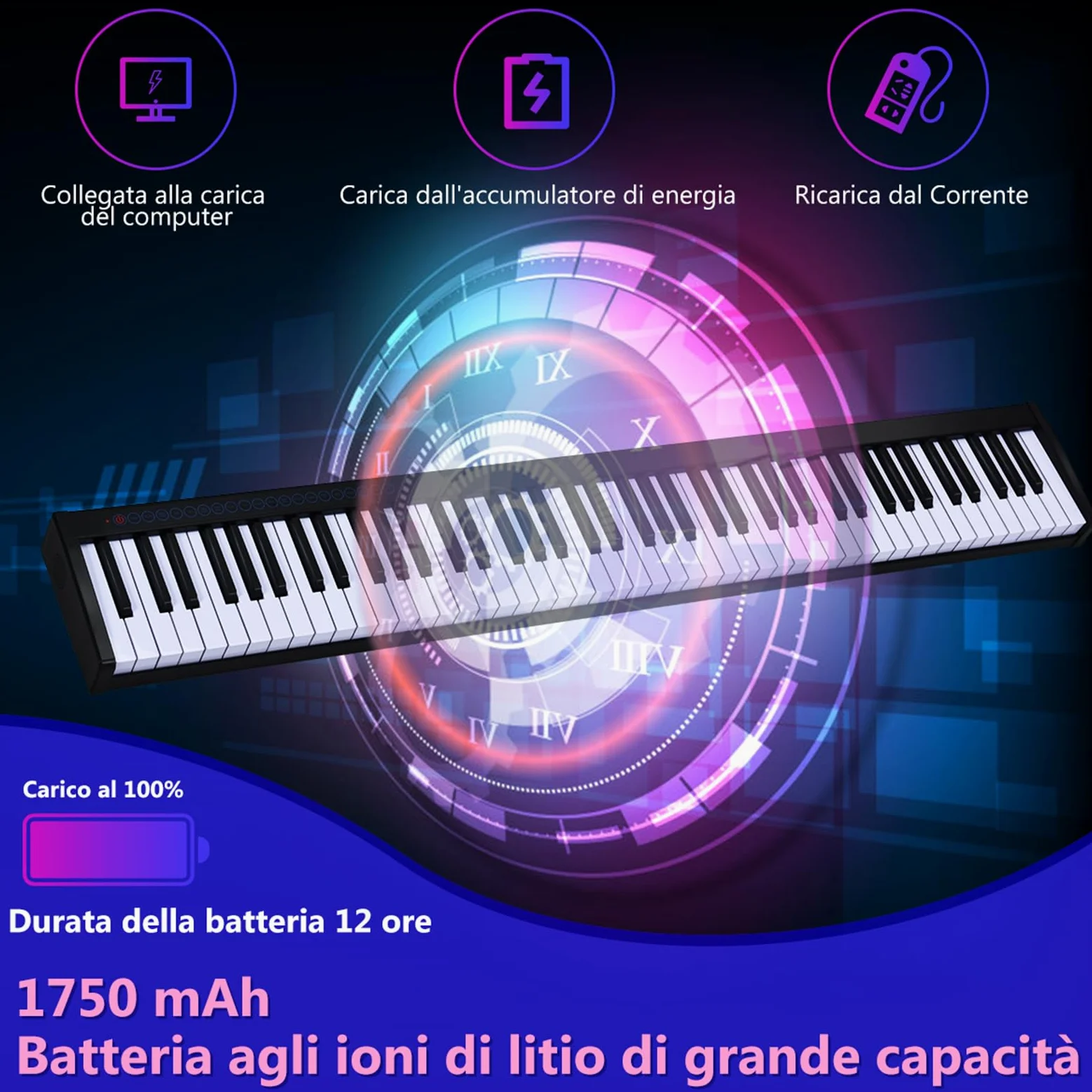 COSTWAY Tastiera Musicale 88 Tasti, Pianoforte Digitale Portatile con Custodia, Pianola con 128 Ritmi e Toni, Pedale Sustain, MIDI, USB e Funzione di APP Bluetooth (Nero)