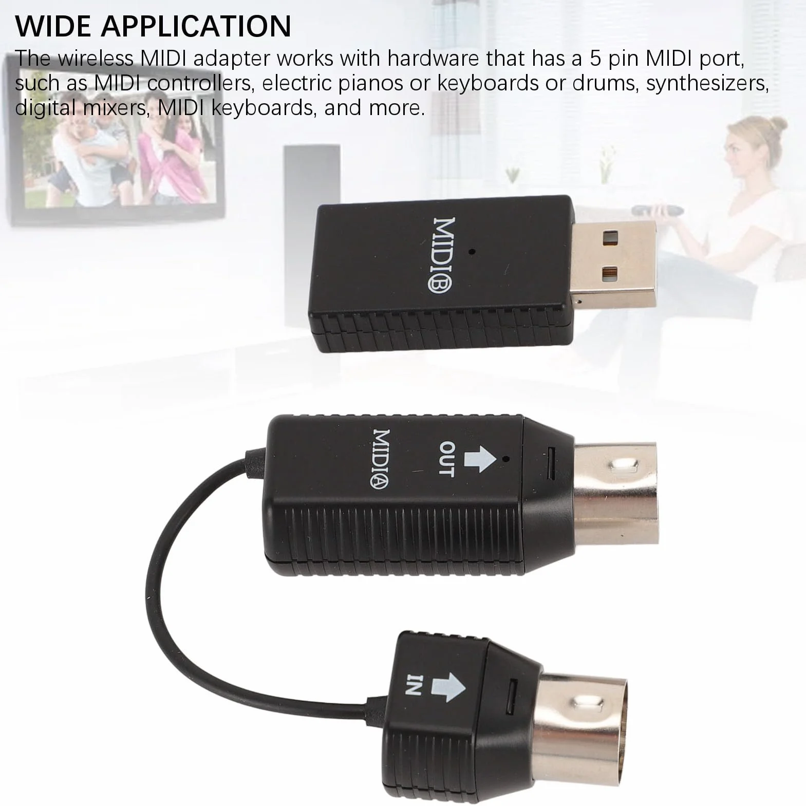 Zunate Adattatore MIDI Wireless, Convertitore MIDI a USB Professionale a Bassa Latenza 3ms Sintetizzatore di Strumenti a Tastiera per Sintetizzatore a Tastiera di Pianoforte Digitale