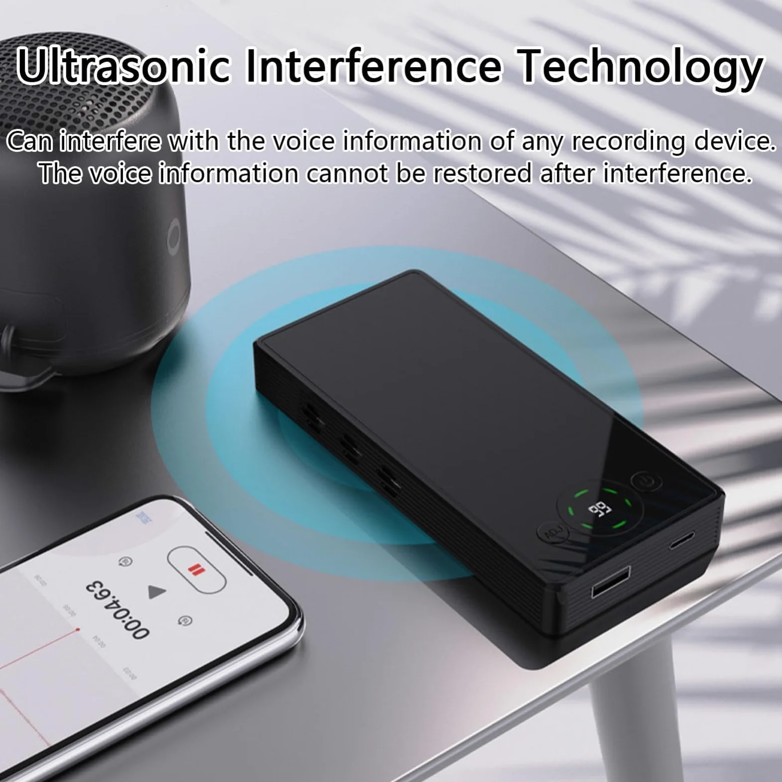 Blocco delle registrazioni telefoniche, Jammer Audio del Segnale Mobile con Telecomando, 4000 mAh Anti-Alimentazione con Portata 1-50 m, per Anti-Mobile