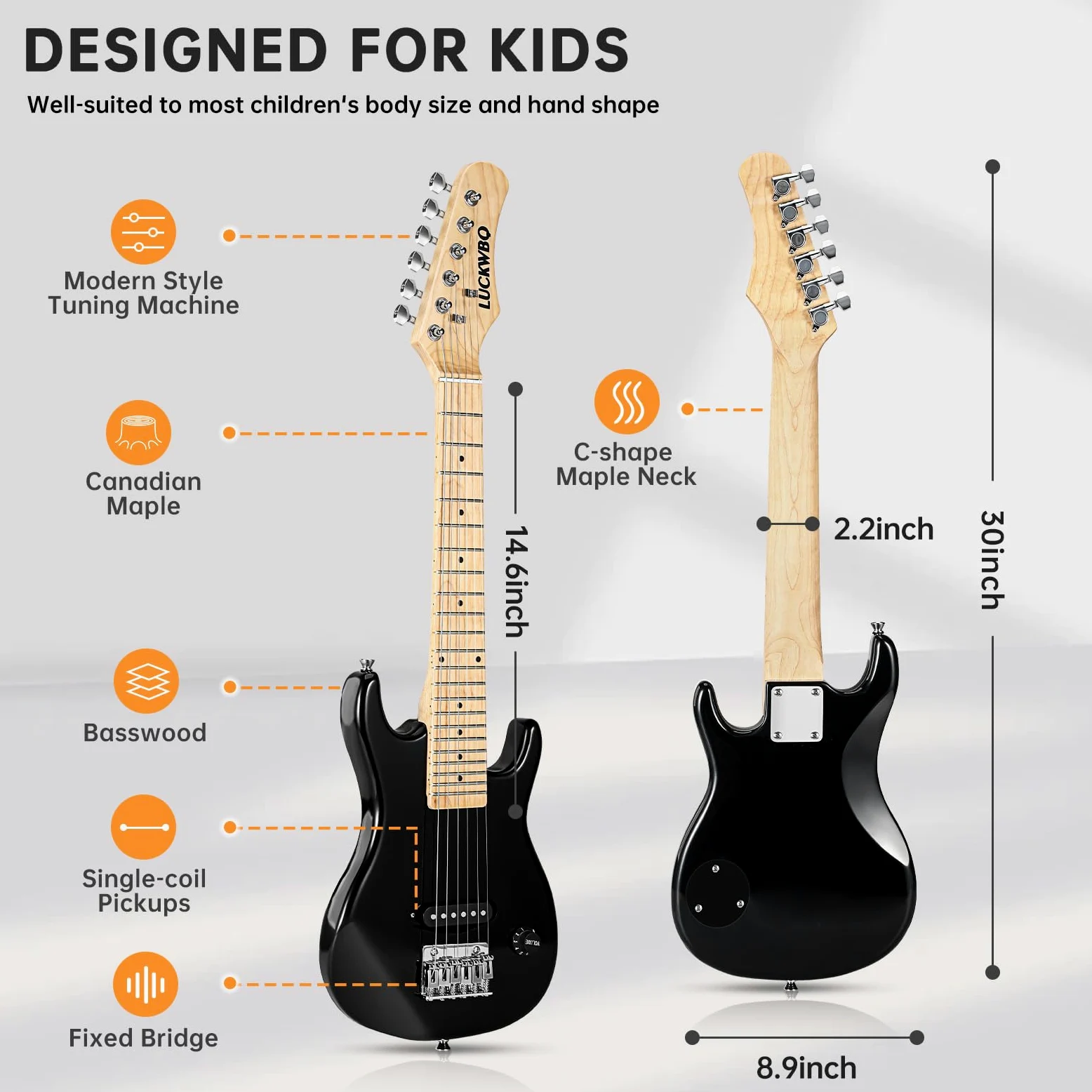 Mini chitarra elettrica per bambini da 76,2 cm, kit per principianti, mini chitarra elettrica per ragazzi e ragazze, starter kit con amplificatore da 5 W, tracolla, custodia, corde