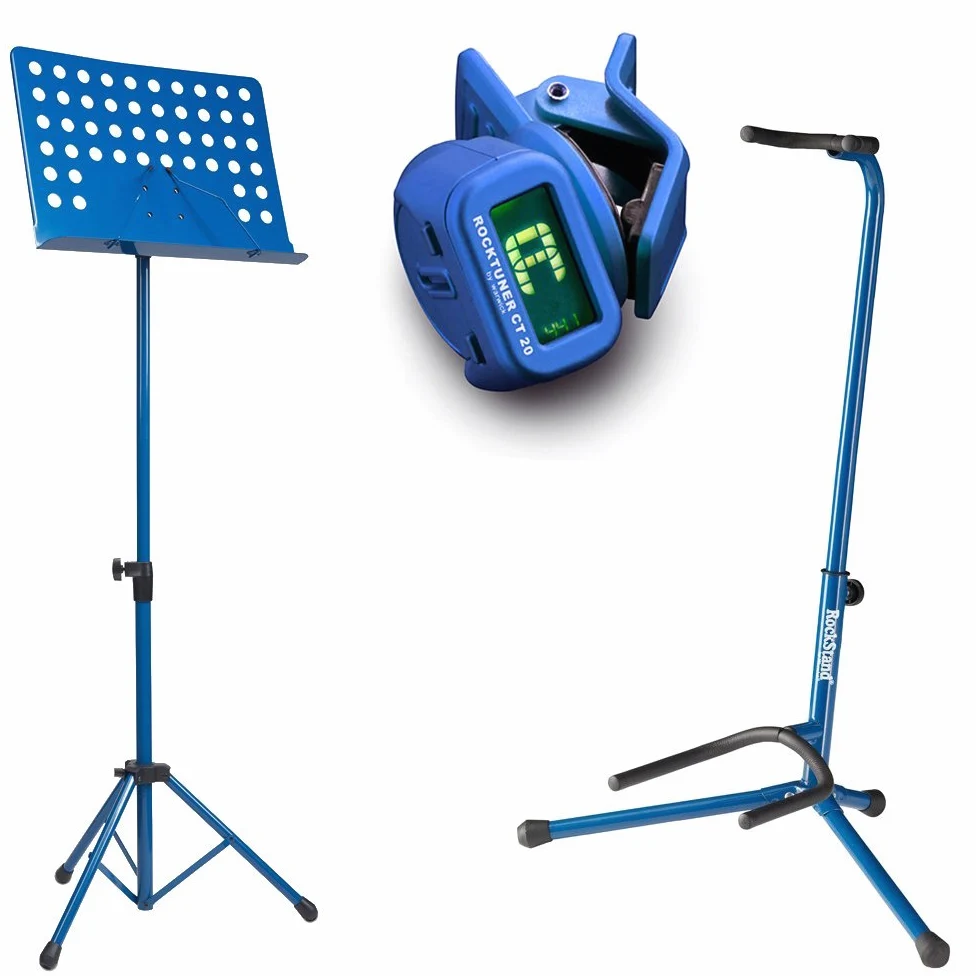 Zoundhouse - Set per principianti (46: leggio da orchestra + supporto per chitarra + accordatore clip-on / blu)