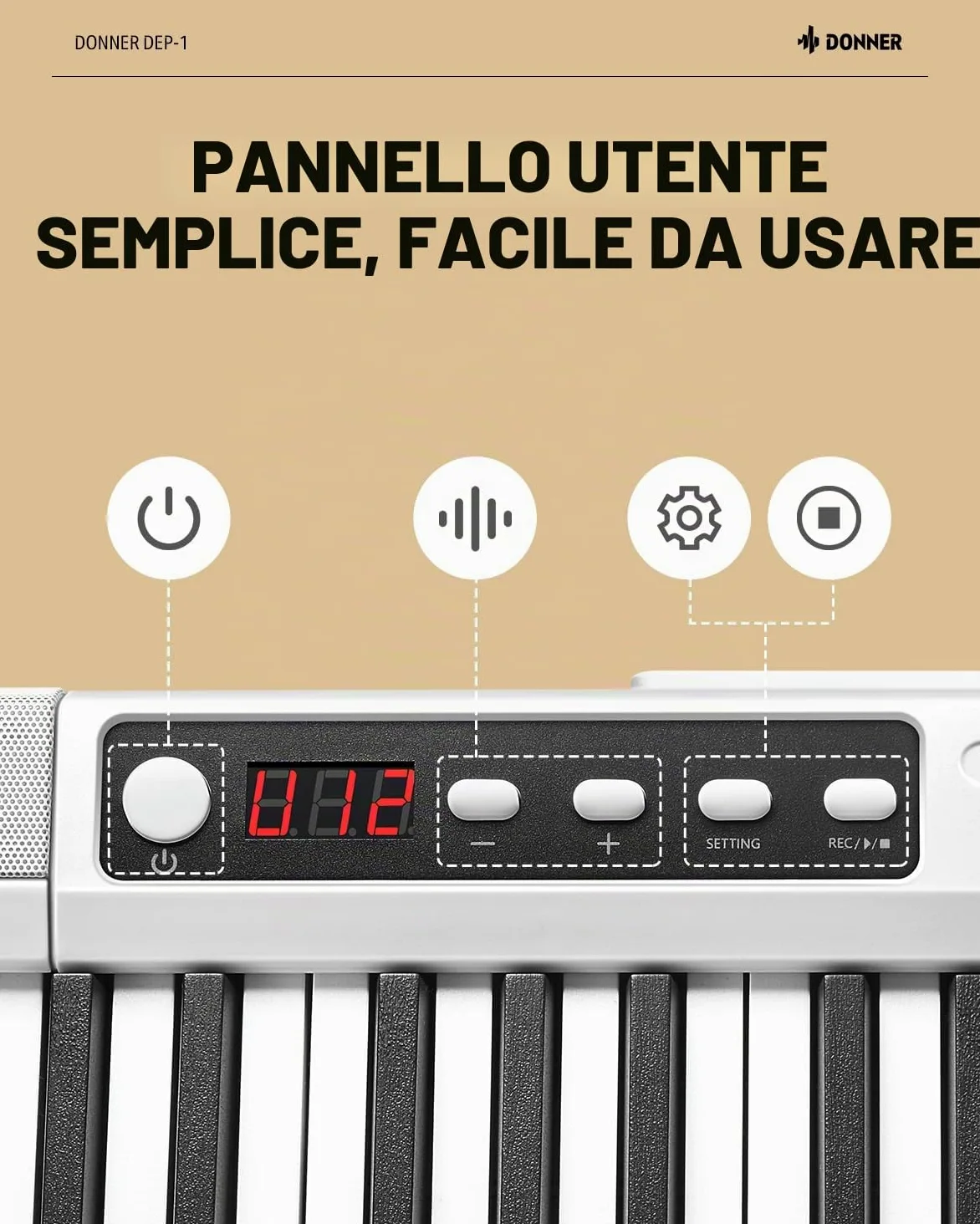 Donner DEP-1 - Tastiera con 88 tasti, tastiera digitale per principianti, tasti dinamici, pianoforte elettronico portatile con supporto, pedale di sostegno, borsa per il trasporto e adesivo per