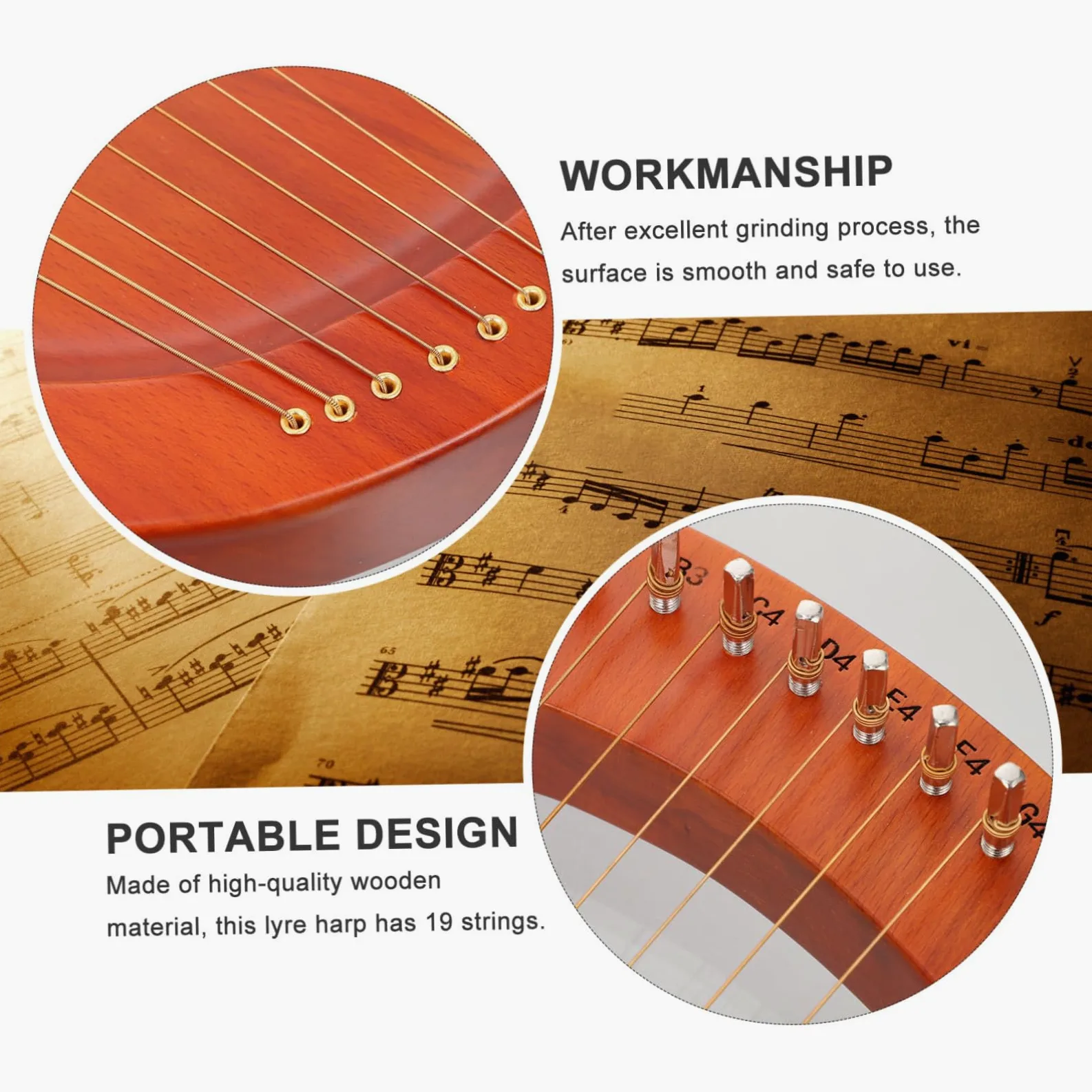 TOYANDONA Lira Portatile 19 Corde in Plastica Marrone Design Rilassante Due Plettri per Ragazzo Ragazza e Principianti Strumento Musicale Leggero e Compatto