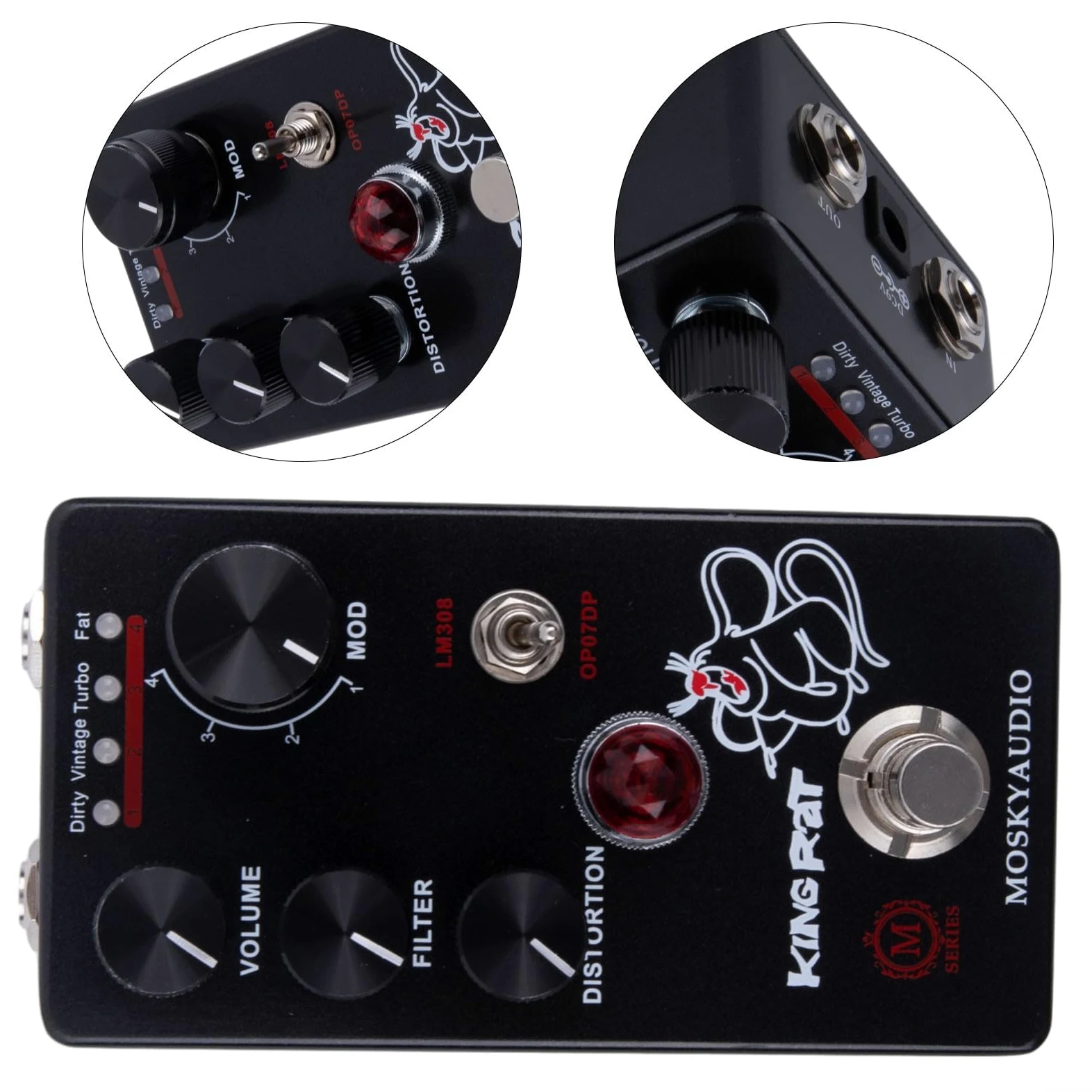 per mosky King Fuzz Distorsione Pedale per Chitarra Elettrica con Controllo Filtro Volume 4-Mode Tone Shaping Studio Stage Effect Unit 115x64mm
