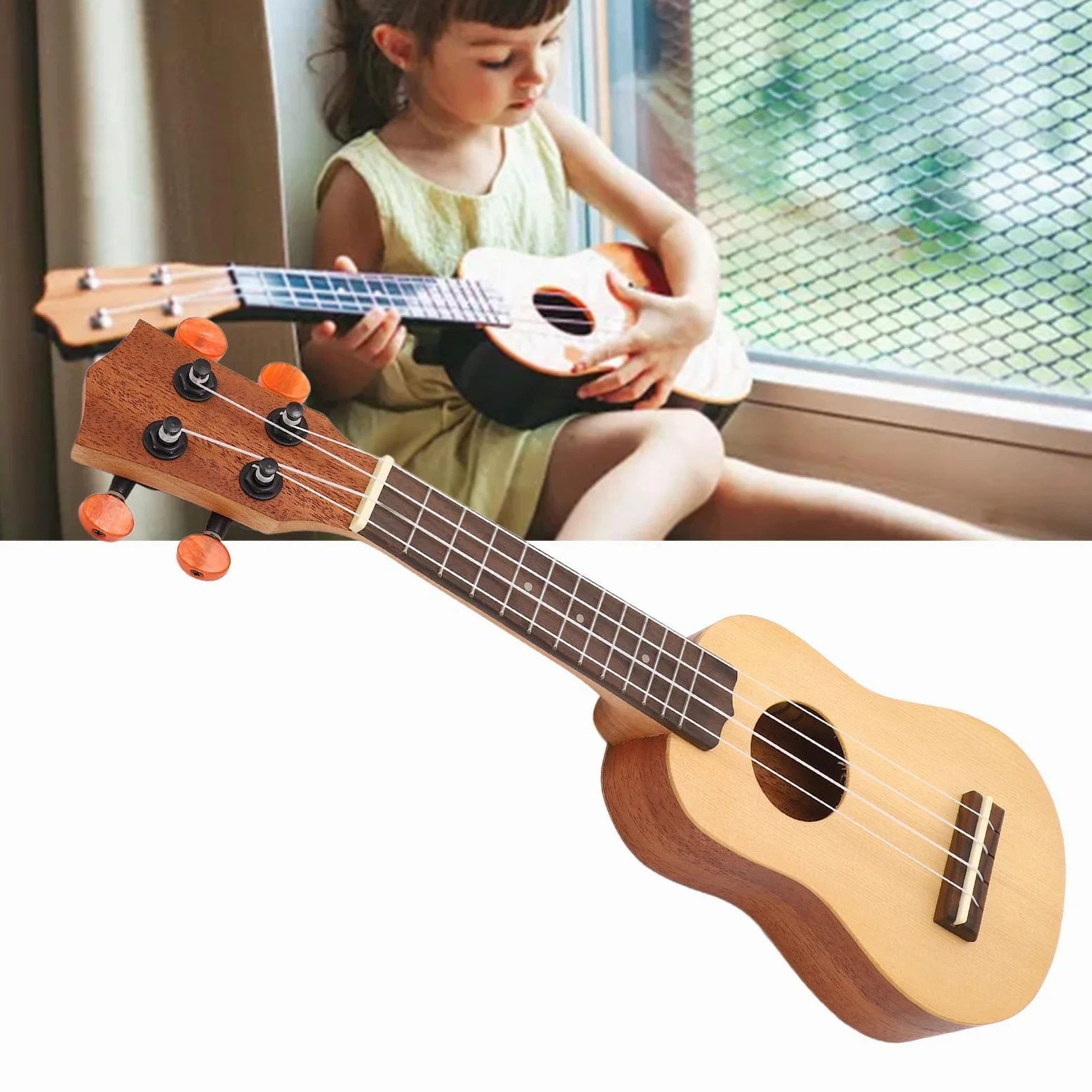 POENVFPO Ukulele da 16 Pollici in Legno Massello di Abete Rosso con 4 Corde e un Suono Piacevole, per Principianti, Professionisti e Viaggiatori