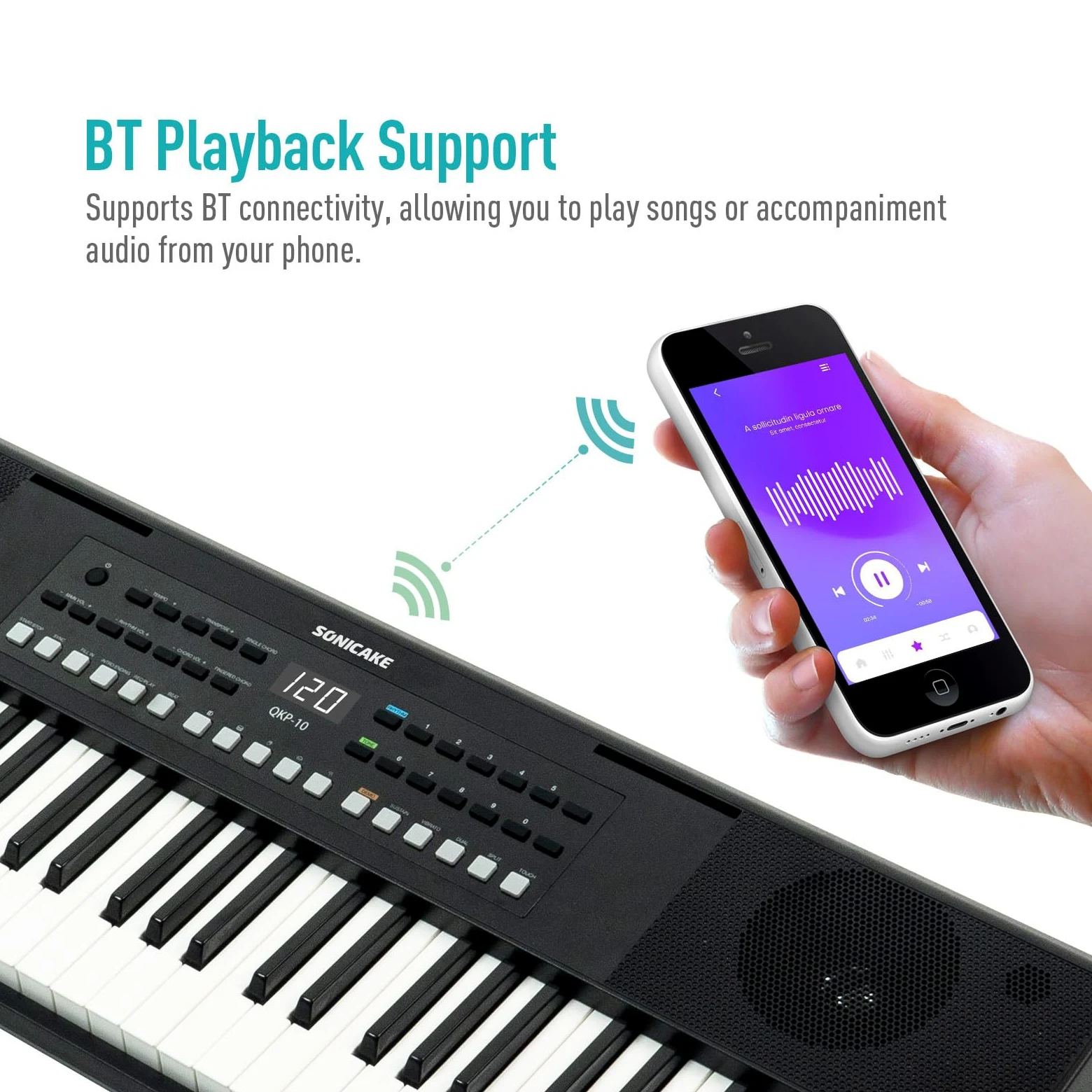 SONICAKE 61 tasti Piano Tastiera digitale per principianti Altoparlanti Bluetooth integrati, cuffie, 300 toni, 300 ritmi e 80 demo