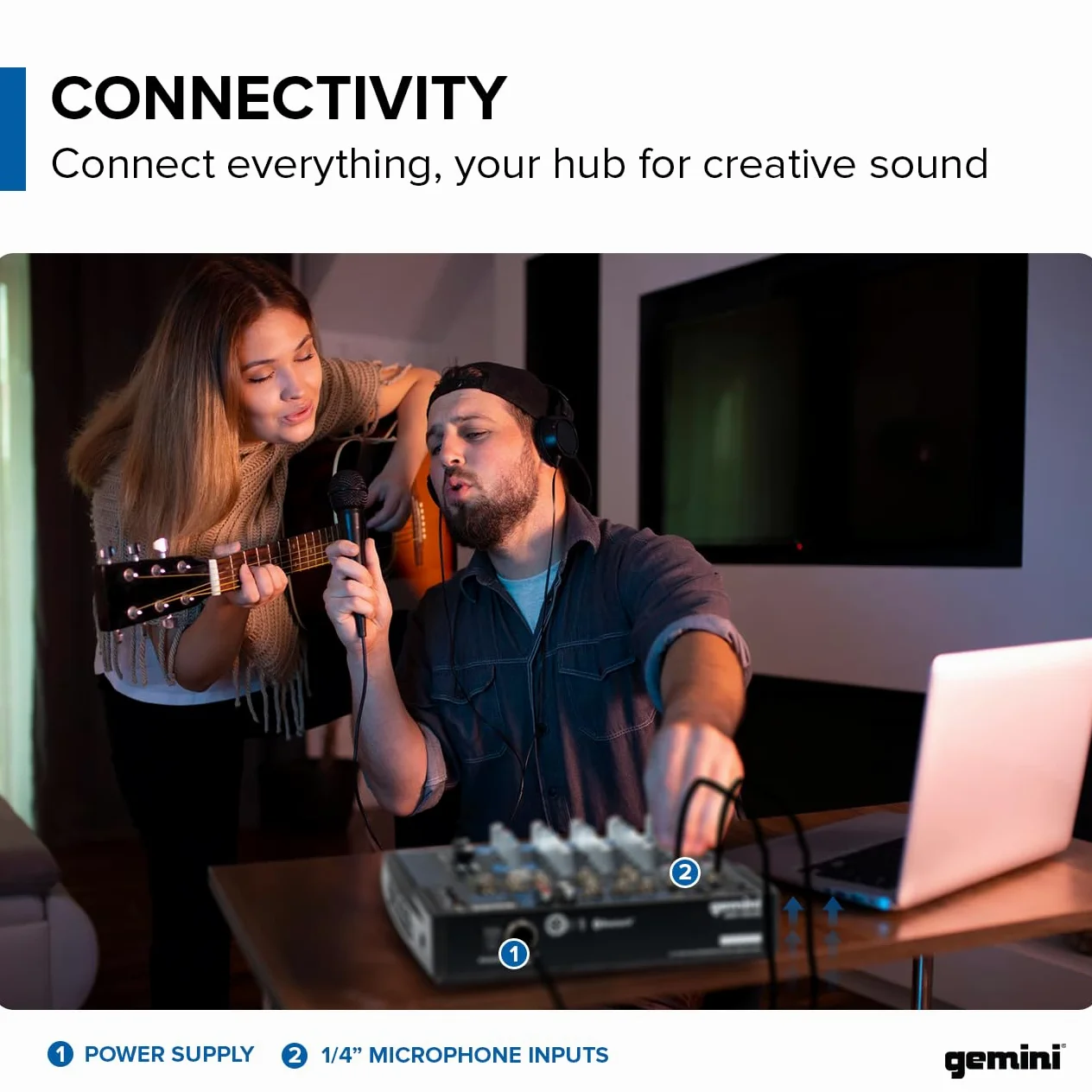 Gemini Sound GEM-08USB - Audio Mixer Analogico Compatto a 8 Canali con 2 Canali MIC, 3 Bande EQ, Riproduzione USB da Dispositivi USB e Streaming Bluetooth