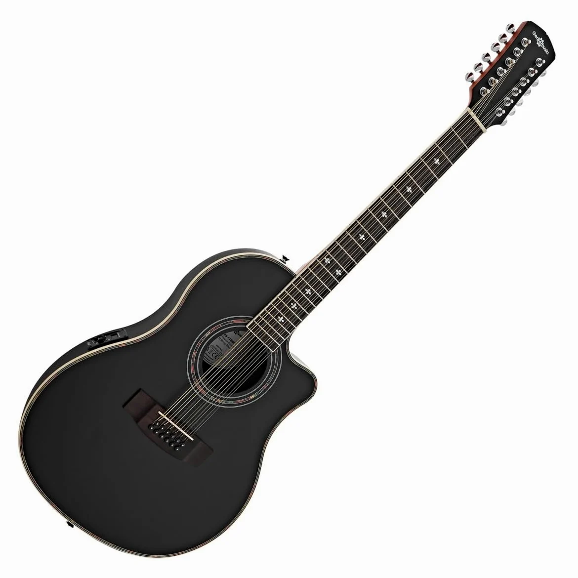 Chitarra elettroacustica a 12 corde Roundback di Gear4music, nero | Accordatore e controlli tono integrati, corpo ABS roundback per comfort e proiezione, suono iconico 12 corde