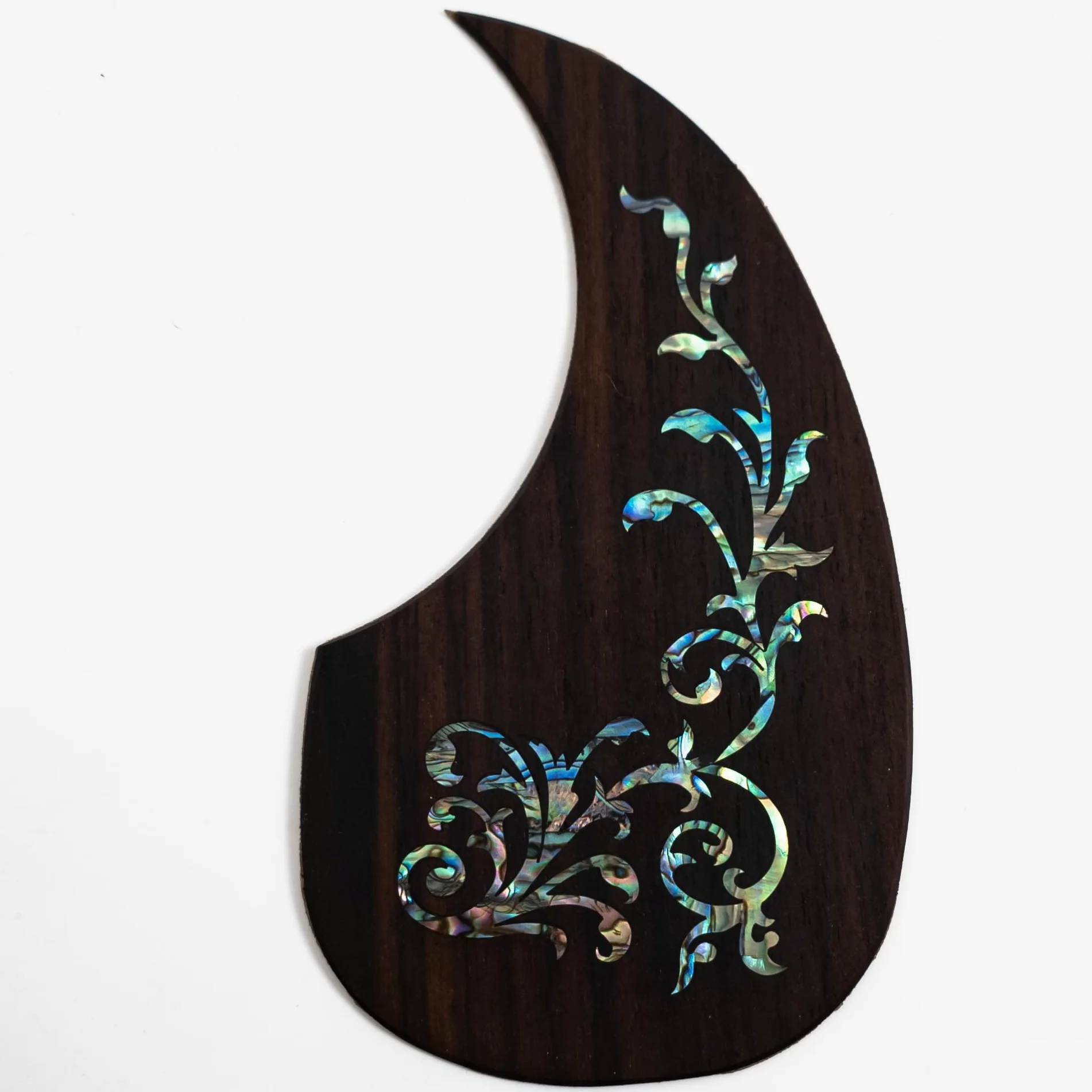 Battipenna in palissandro per chitarra acustica stile Martin D45, intarsio in vero abalone aurora, retro autoadesivo 3M, piastra antigraffio con bordo smussato, set completo (sinistra e destra)