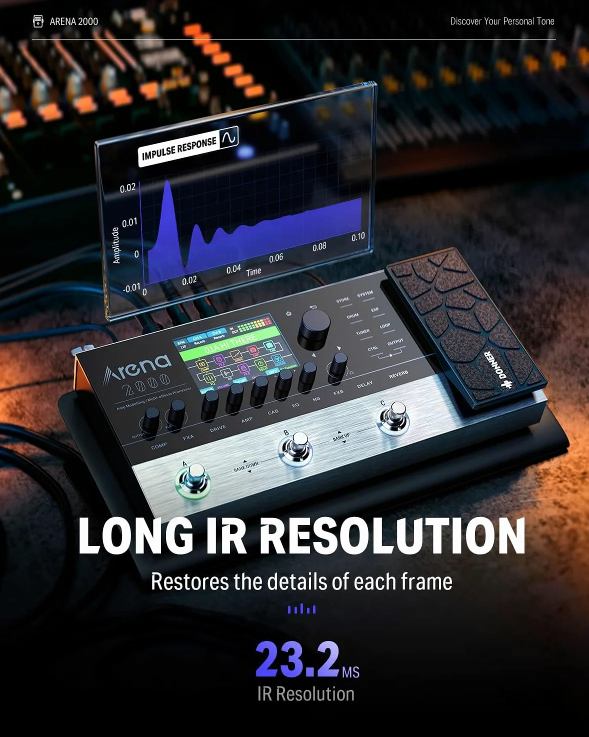 Donner Arena 2000 Pedale multieffetto, 278 Effects, 100 IRs, Looper, Drum Machine, Amp Modeling Guitar Pedal, Support XLR, MIDI IN