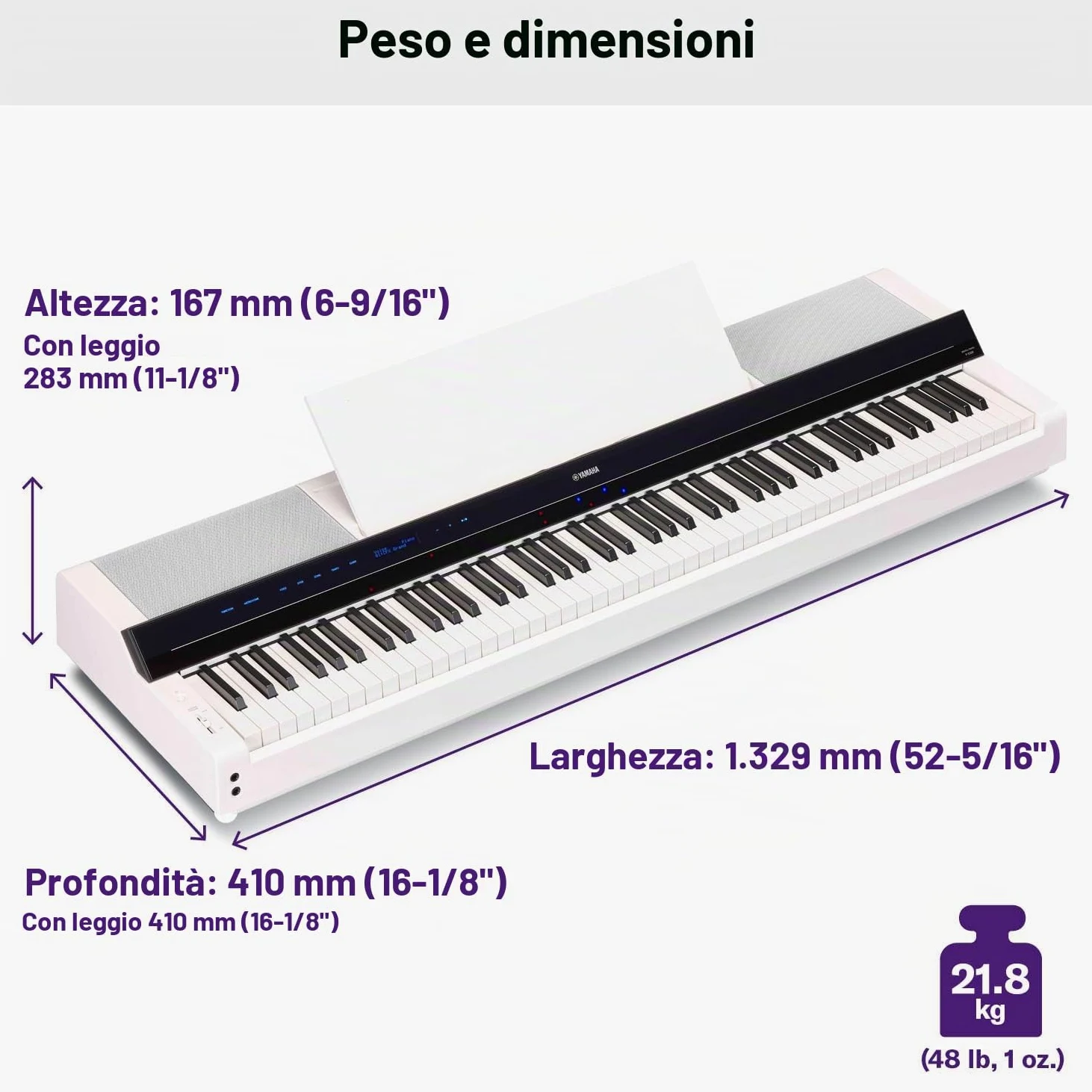 Yamaha P-S500 - Smart Digital Piano con 88 Tasti Pesati, Stream Lights, Bluetooth, VRM, 660 Voices, Audio/MIDI Recording - Bianco