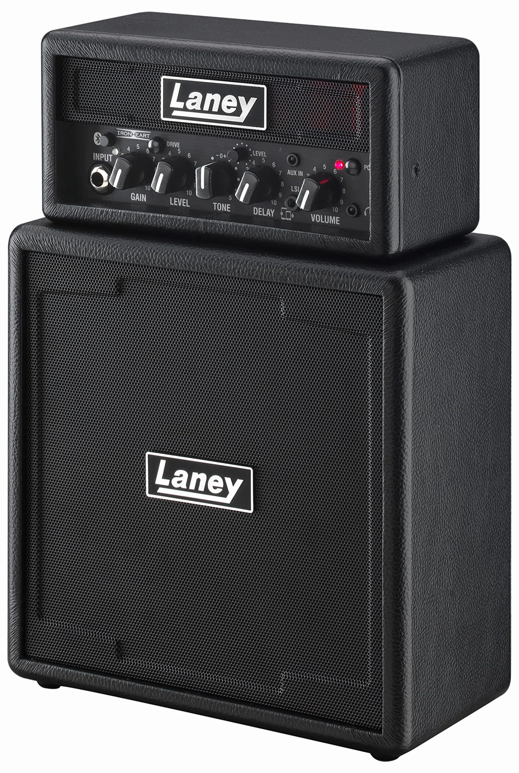 Laney MINISTACK-B Bluetooth Guitar Amp - Mini Stack a batteria 6W portatile - 4 altoparlanti, Clean/Drive, Delay, Ingresso per smartphone LSI, AUX IN - Ironheart