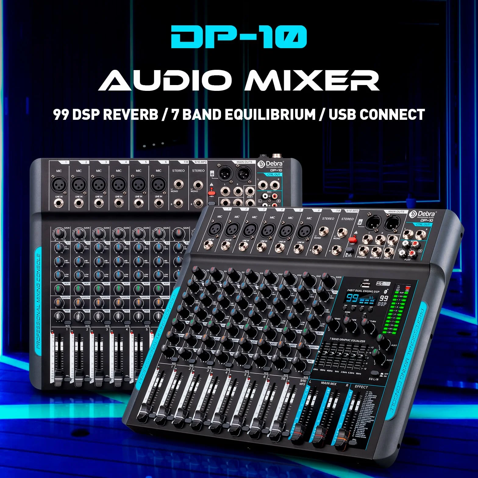 D Debra Audio Pro Mixer di registrazione portatile Audio con USB 99 Effetti digitali DSP per DJ Mixer Console Studio di registrazione karaoke (DP-10)