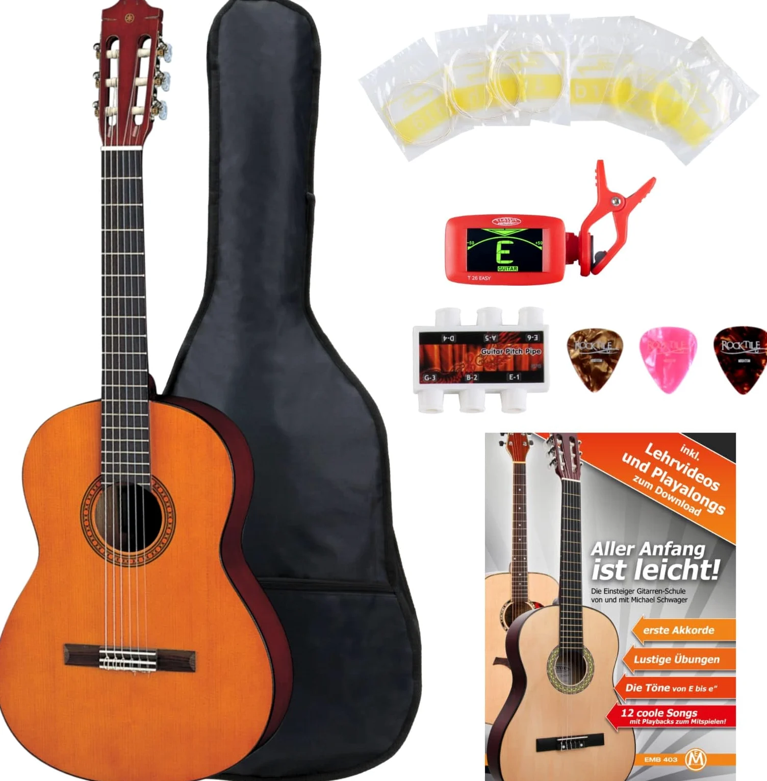 Yamaha CS40 - Chitarra classica 3/4, set, con accessori inclusi e Tuner