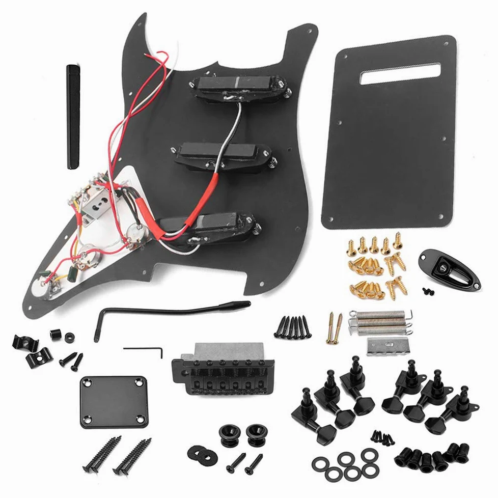 Kit completo di accessori fai da te per chitarra elettrica ST Style, con battipenna precablato, ponte SSS e accessori