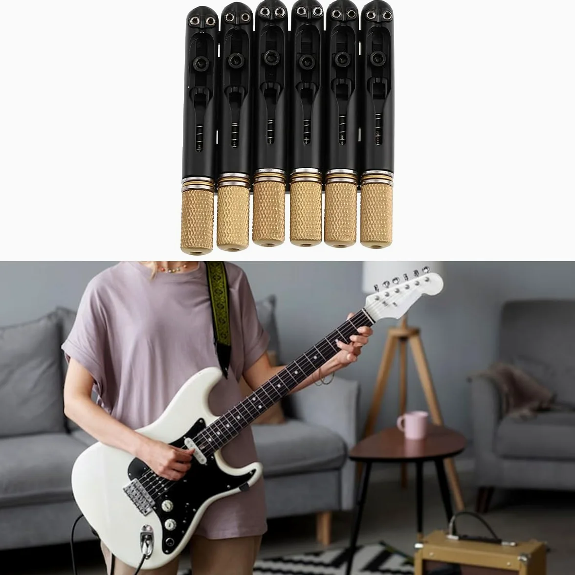 Grobo Cordiera Del Ponte Della Chitarra Elettrica Senza Testa a 6 Corde Da 10,5 Mm, Dispositivo Di Blocco Della Corda Fissa Per Chitarra, Nero