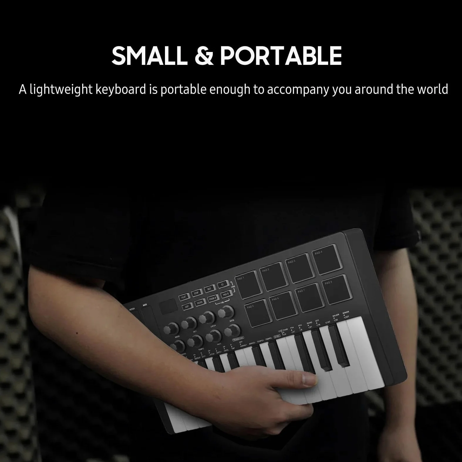 Tastiera Elettronica Professionale Mini 25 Tasti Wireless USB MIDI Keyboard Controller Con 8 Drum Pad Retroilluminati 8 Manopole E 2 Strisce Touch