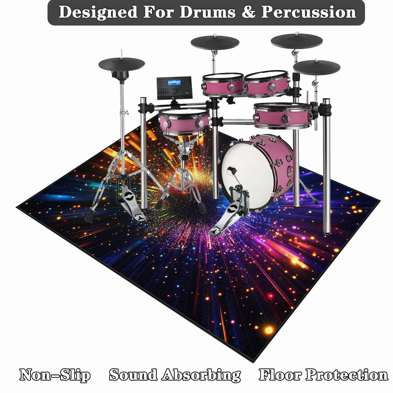 Tappetino per Batteria Elettronica, Tappeto Batteria Insonorizzato, Drum Carpet per Rullante Grancassa Tamburo Jazz Batteria, Tappetini Strumenti Musicali 180 x 140 cm