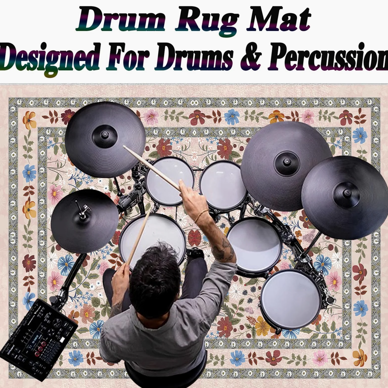 Tappeto Batteria Elettronica Tappeto Professionale per Batteria e Strumenti a Percussione, Tappeto a Tamburo per Assorbimento degli Urti Insonorizzato Tappetino Antiscivolo Tappeto Drum 230 x 180 cm