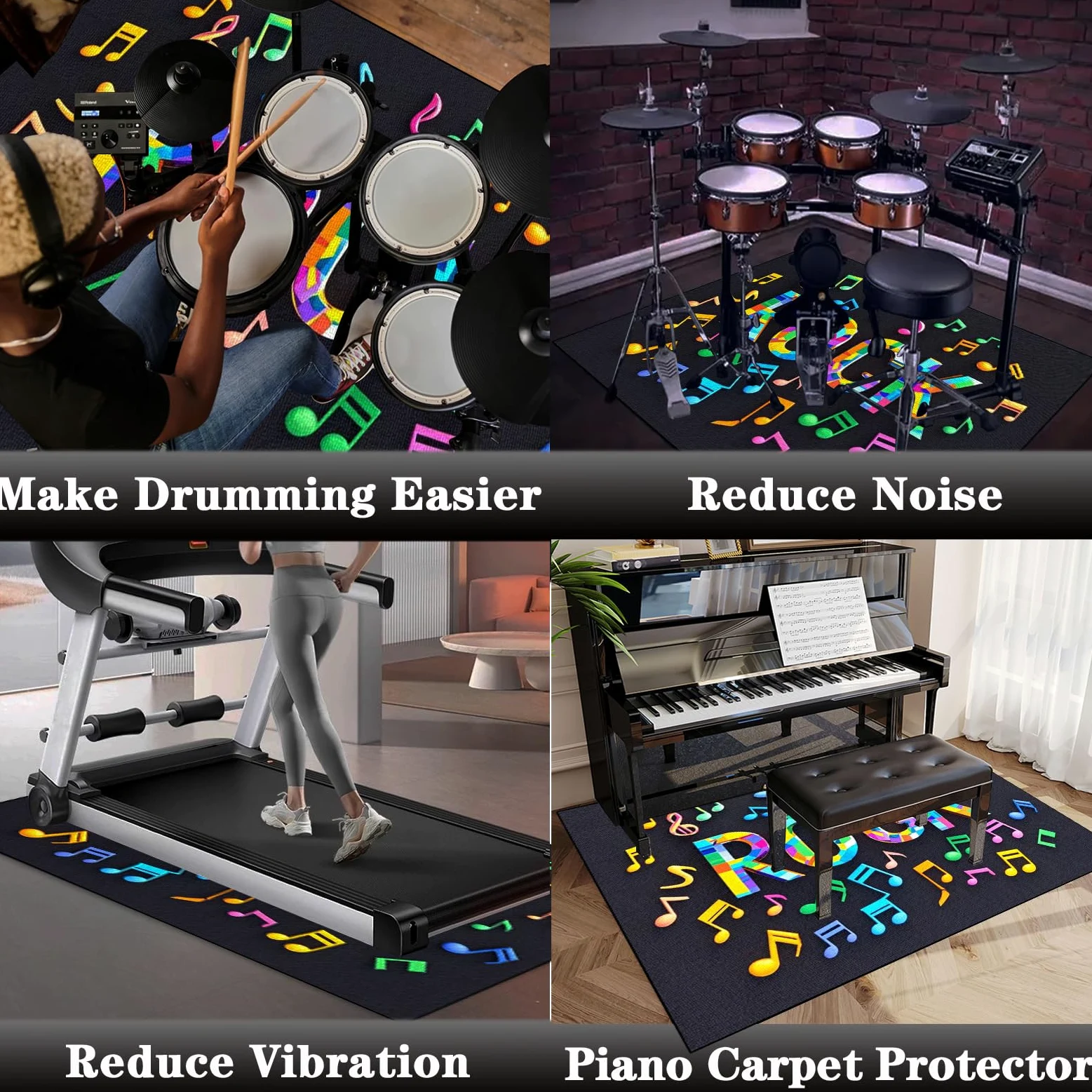 Tappeto per Batteria Tappeto a Tamburo Acustica 140 x 120 cm Tappeti Antiscivolo Insonorizzato per Batteria Elettroniche Rullante Grancassa Strumenti Musicali Tappeto A Tamburo Tappeto Batteria