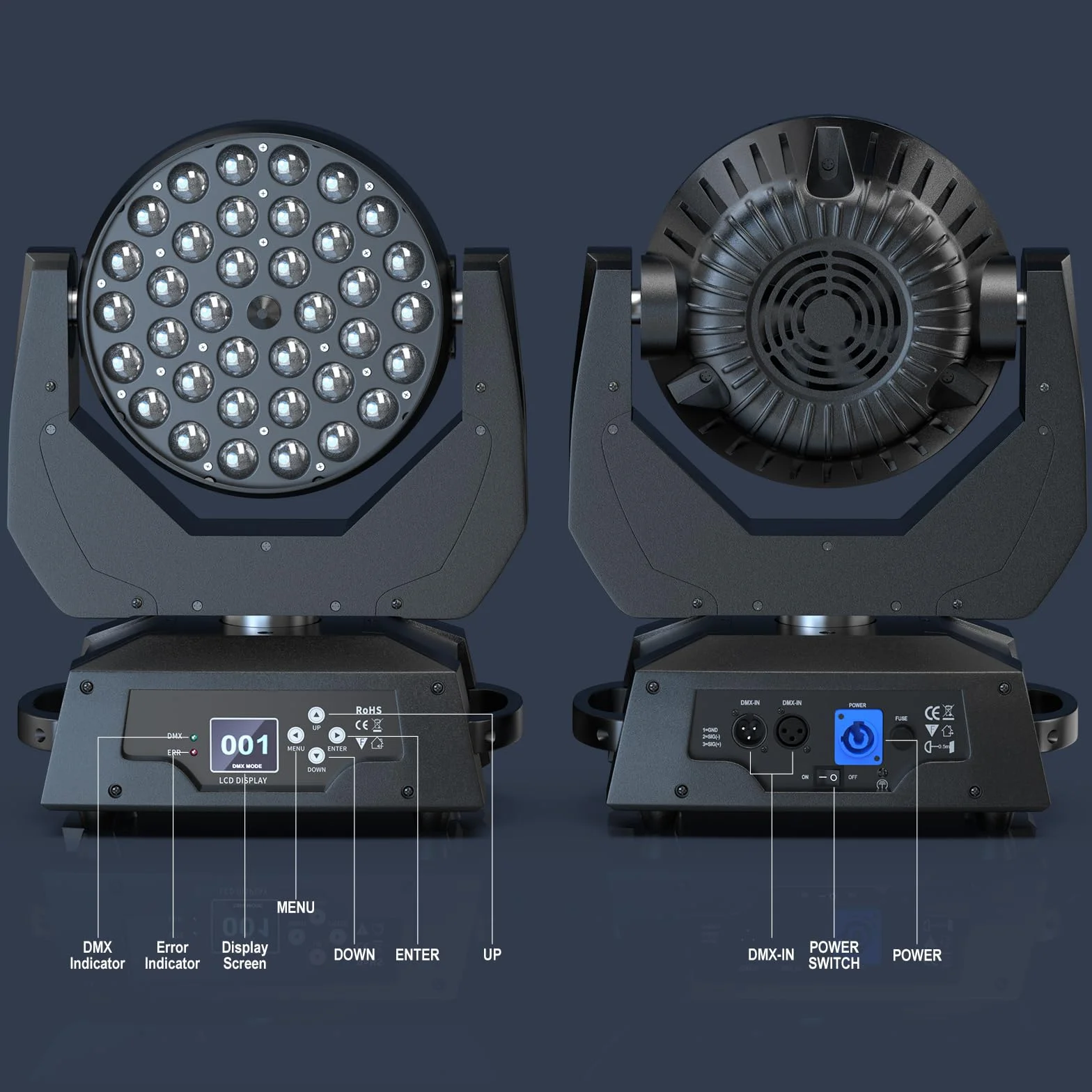2PCS 36X10W Teste Mobili DMX512 RGBW 4 in 1 Zoom Beam Wash Effetto Luci Discoteca lluminazione palcoscenico per Professionali DJ Natale Feste Club Concerti