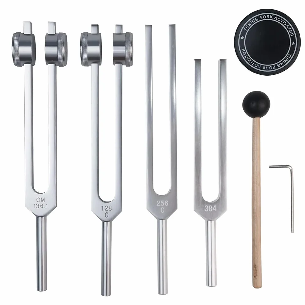 Diapason,Diapason 528 Hz Guarigione,Kit Diapason 432 Hz,Set di 4 diapason (128HZ, 136.1HZ, 256HZ, 384 Hz) ideale per la terapia, per la terapia dei chakra, la terapia del suono, l'antistress
