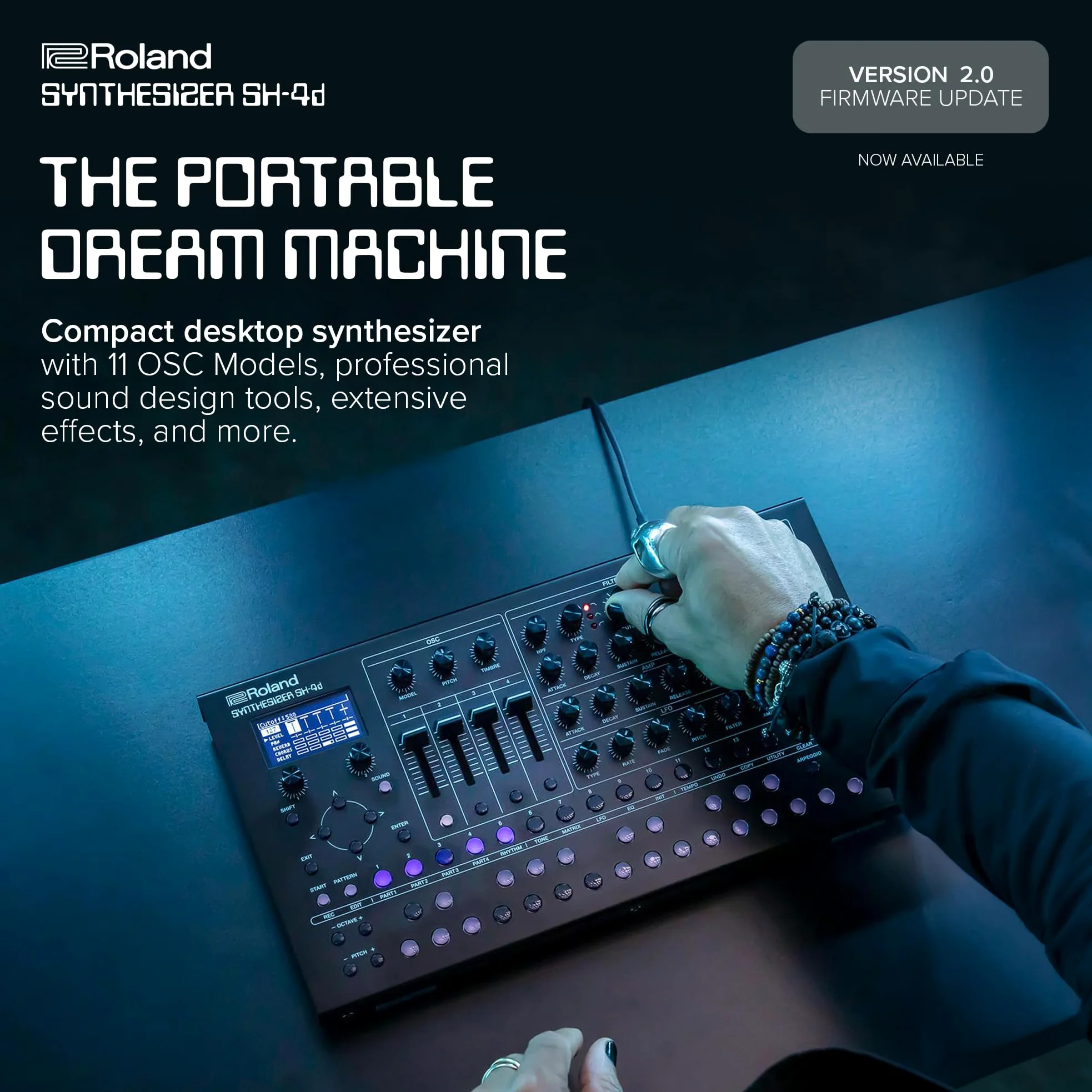 Roland Sintetizzatore desktop compatto SH-4d | 11 modelli OSC | Strumenti professionali per la progettazione del suono | Flusso di lavoro pratico | Sequencer di pattern multitimbrale | FX esteso |